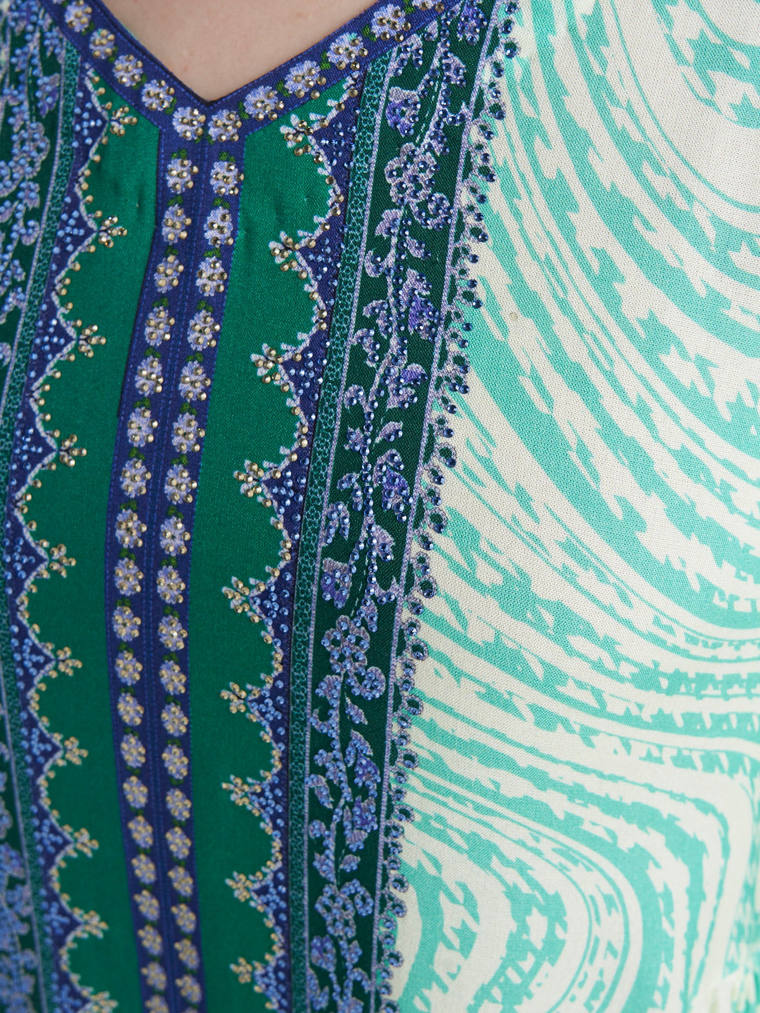 Green Colour Stone Work Rayon Abstract Printed Jalabiya (VDC127) - Image 5