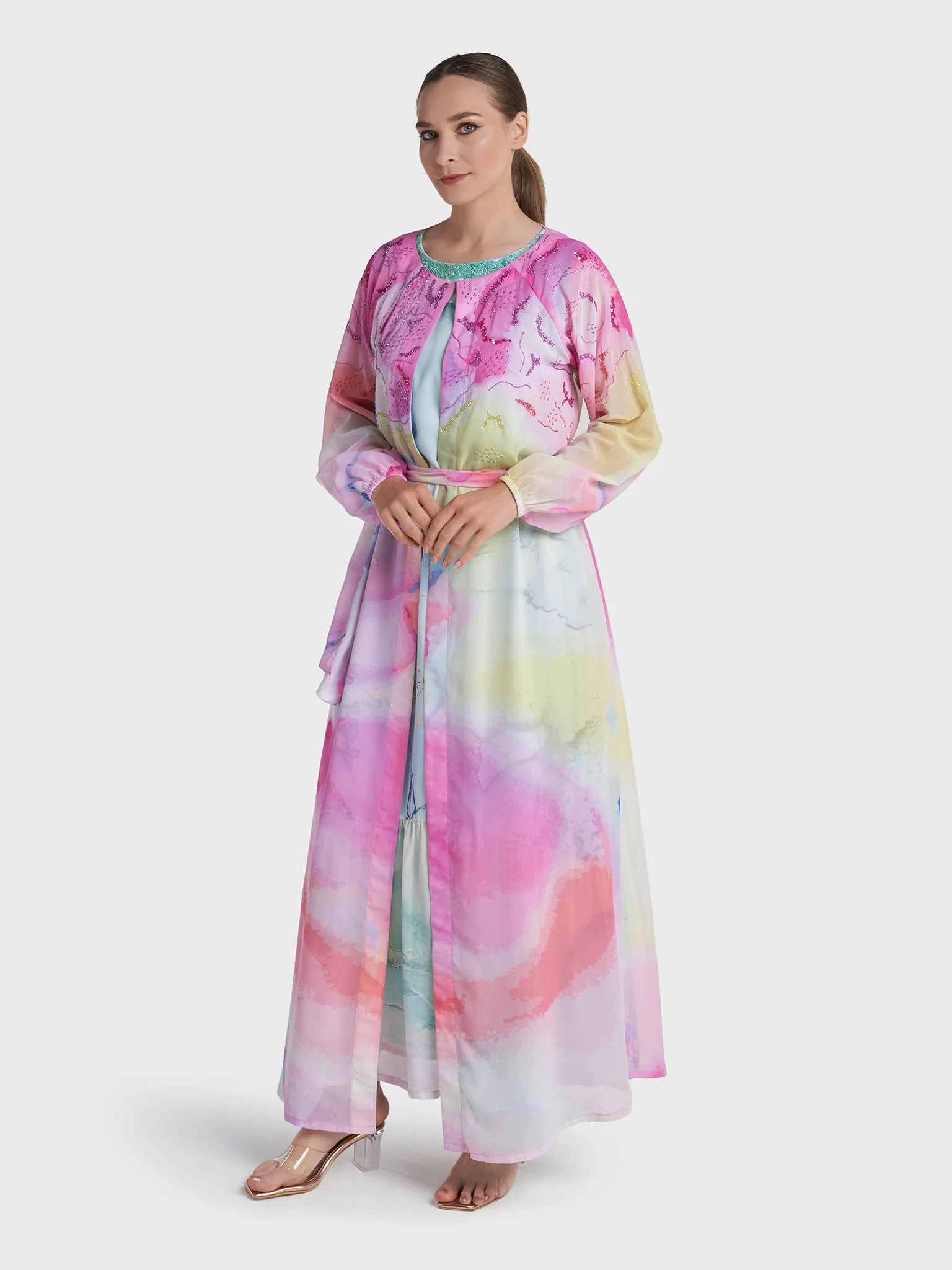 Multi Colour Hand Work Georgette Floral Printed Dress (VDX26) - Image 4