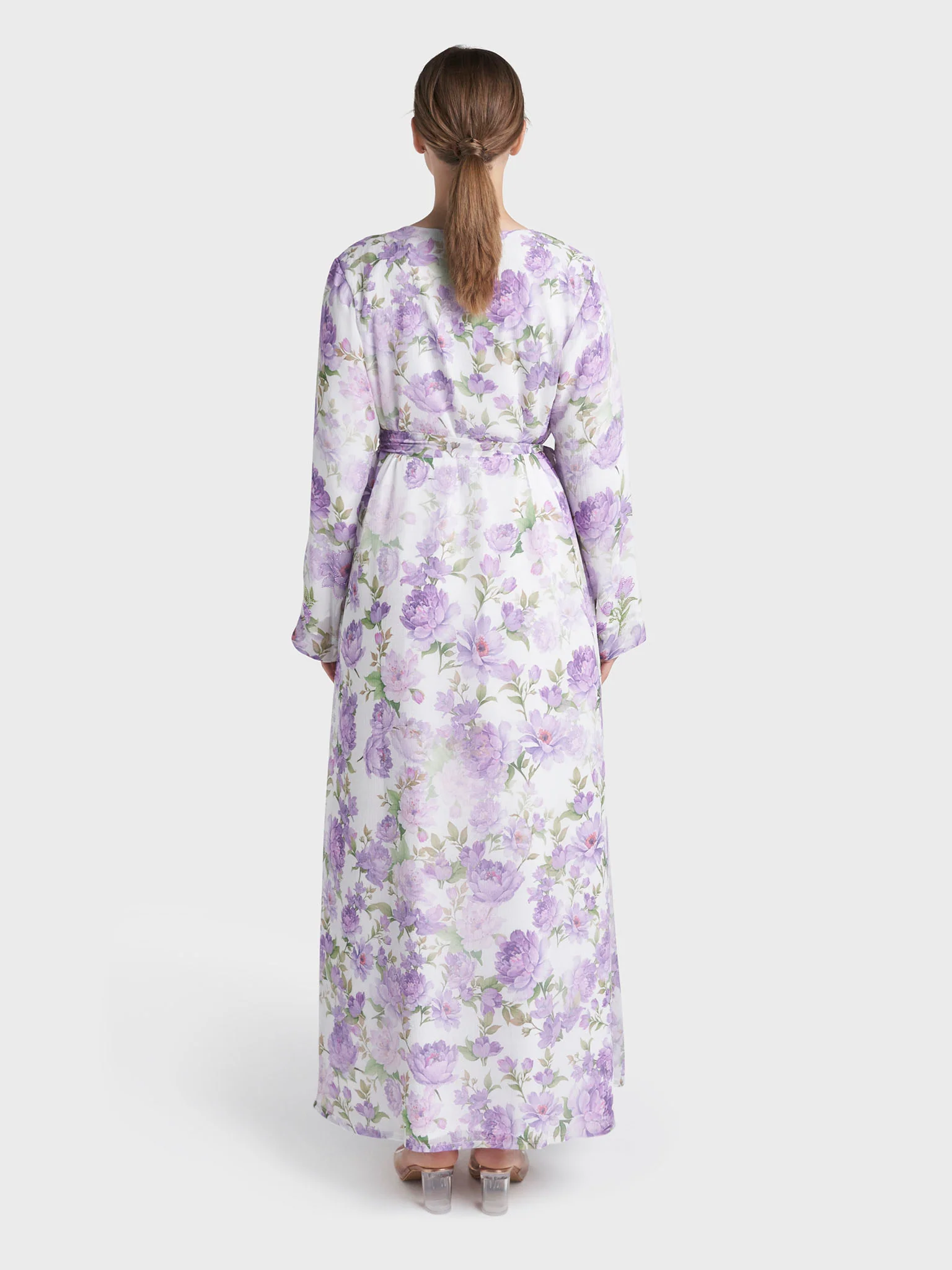 Purple Colour Stone Work Chiffon Floral Printed Dress (VW530) - Image 4