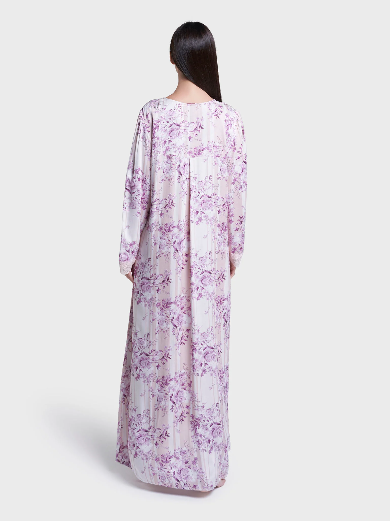Wine Floral Print Viscose Long Nightwear Dress (CNH468) - Image 4