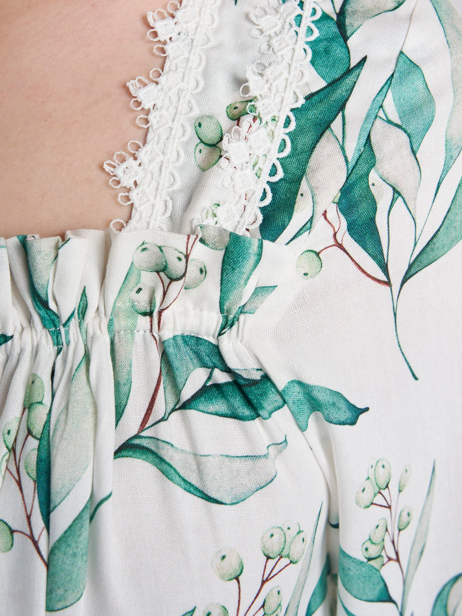 White Rayon Leaf Printed Long Nightwear Dress (REM2197B) - Image 5