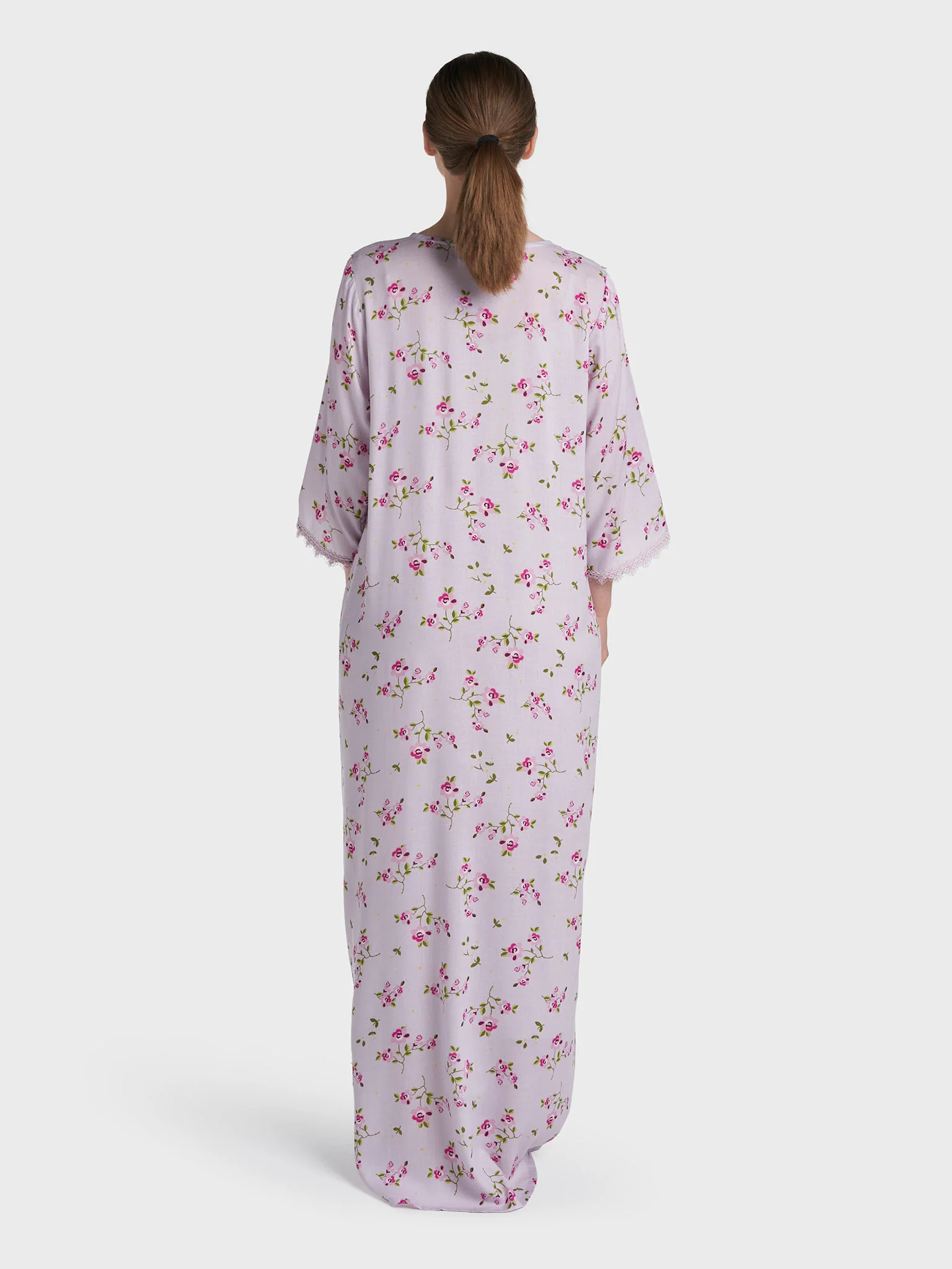 Lavender Rayon Floral Printed Long Nightwear Dress (REM2858A) - Image 4