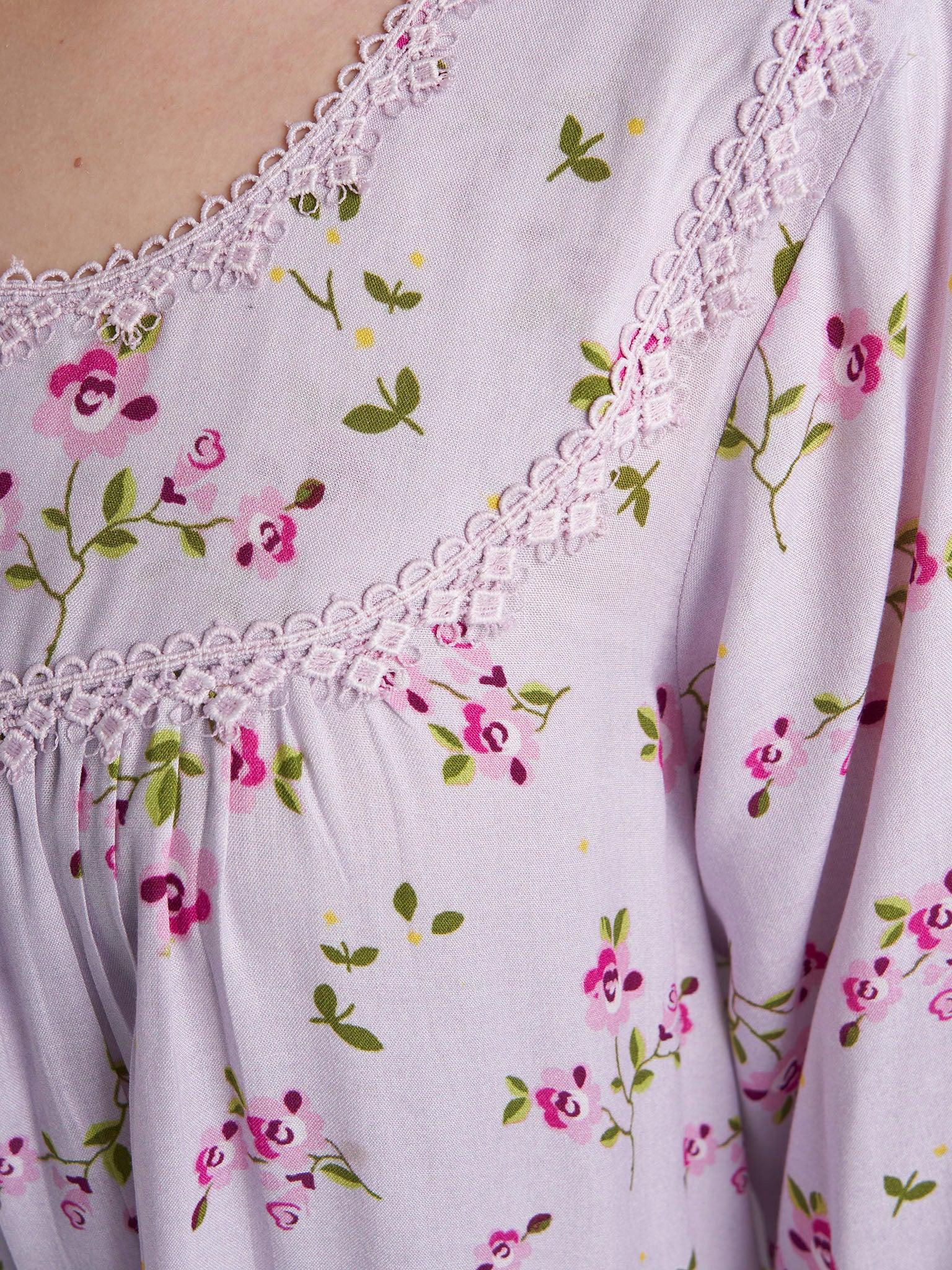 Lavender Rayon Floral Printed Long Nightwear Dress (REM2858A) - Image 5