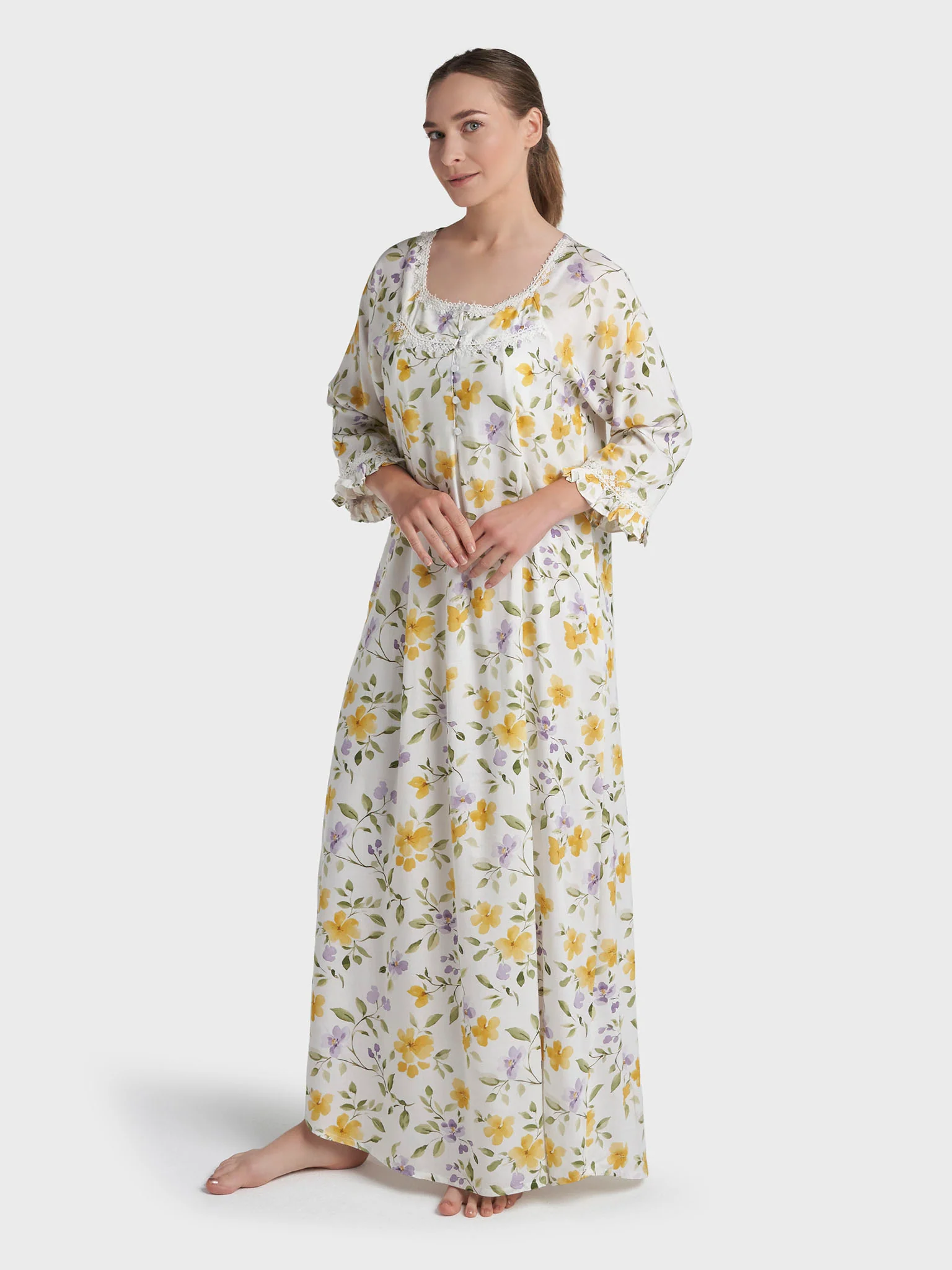 Lilac Rayon Floral Printed Long Nightwear Dress (REM2861A) - Image 3