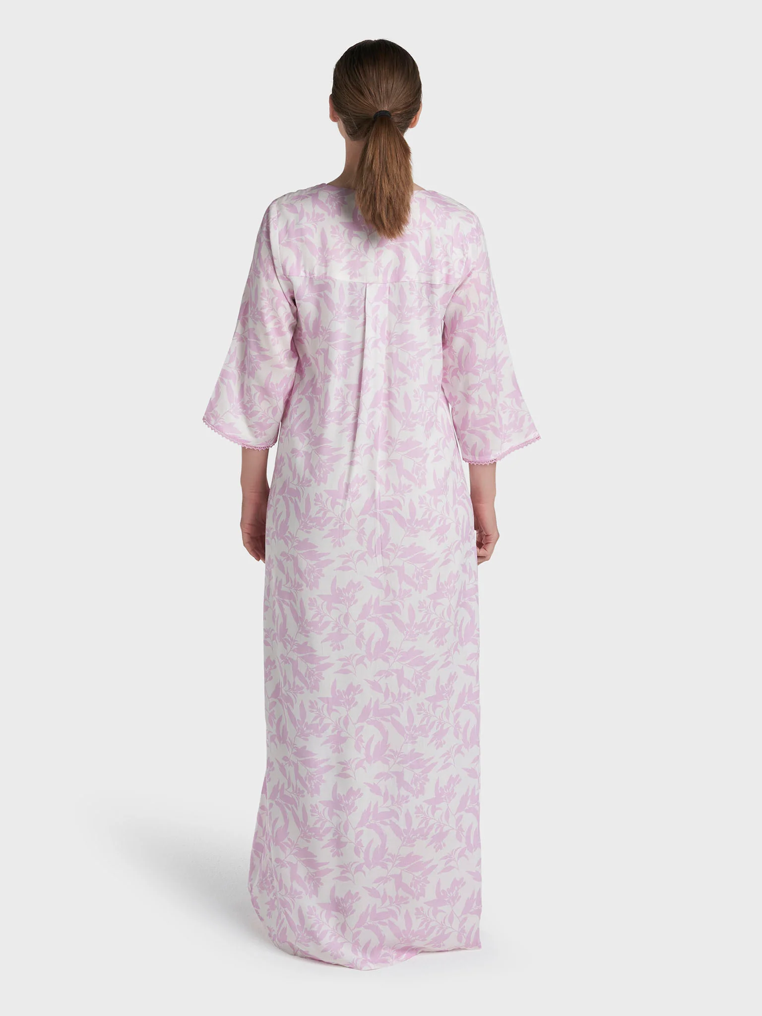 Light Lilac Rayon Leaf Printed Long Nightwear Dress (REM2924A) - Image 4