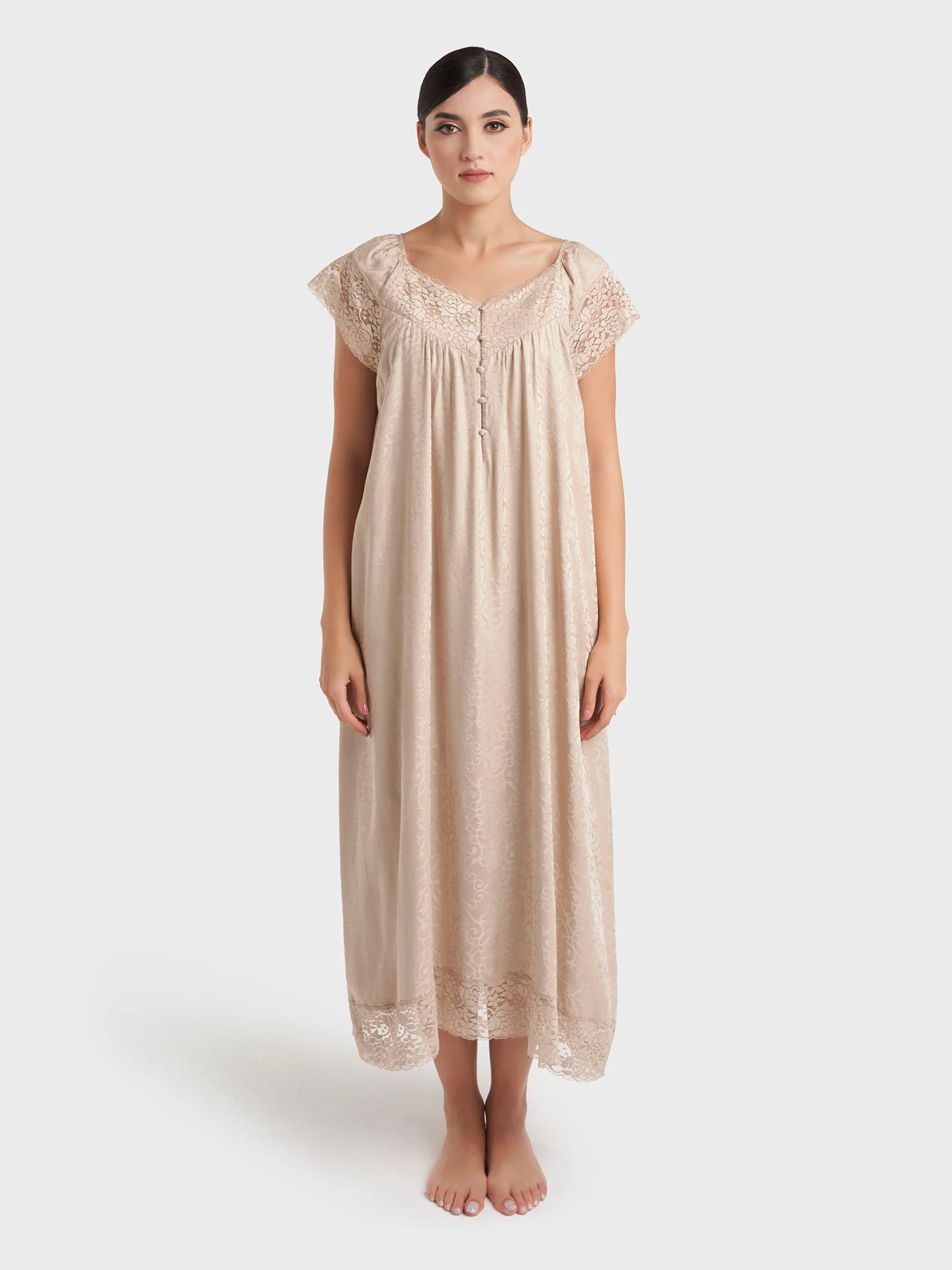 Dark Beige Jacquard Print Rayon Mini Nightwear Dress (CNH490) - Image 3
