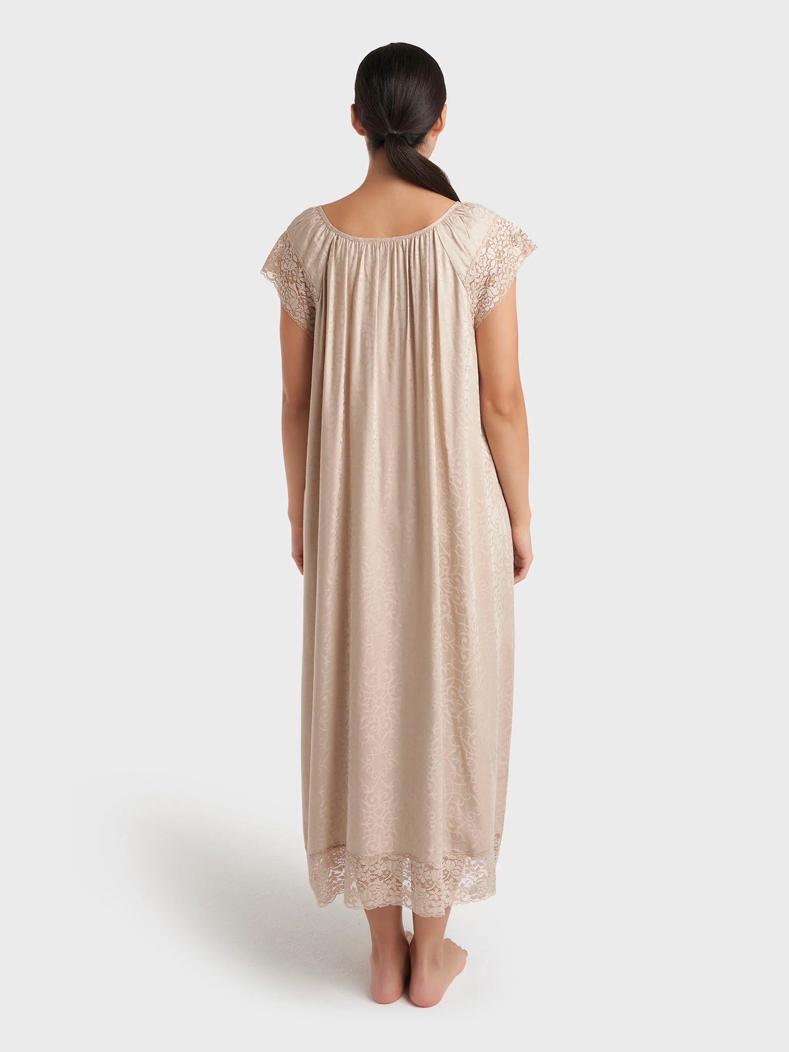 Dark Beige Jacquard Print Rayon Mini Nightwear Dress (CNH490) - Image 5