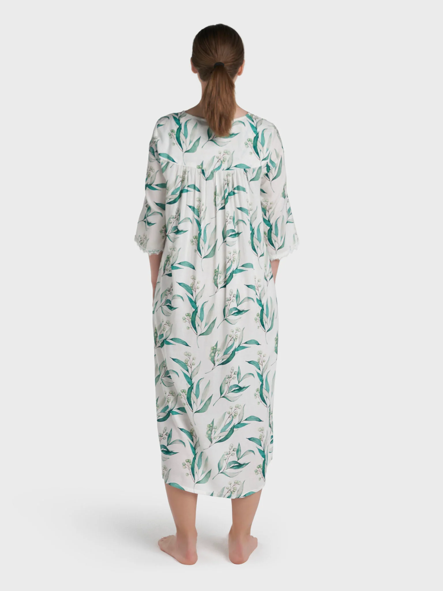 White Rayon Leaf Printed Short Nightwear Dress (REM2197B) - Image 4