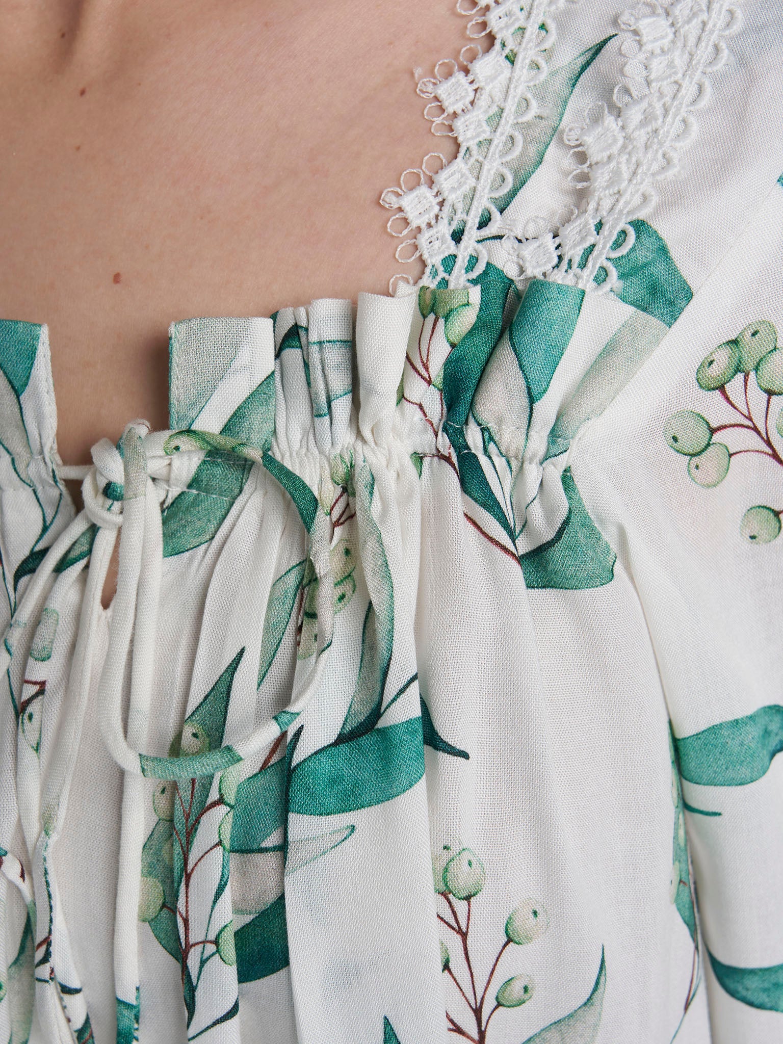 White Rayon Leaf Printed Short Nightwear Dress (REM2197B) - Image 5