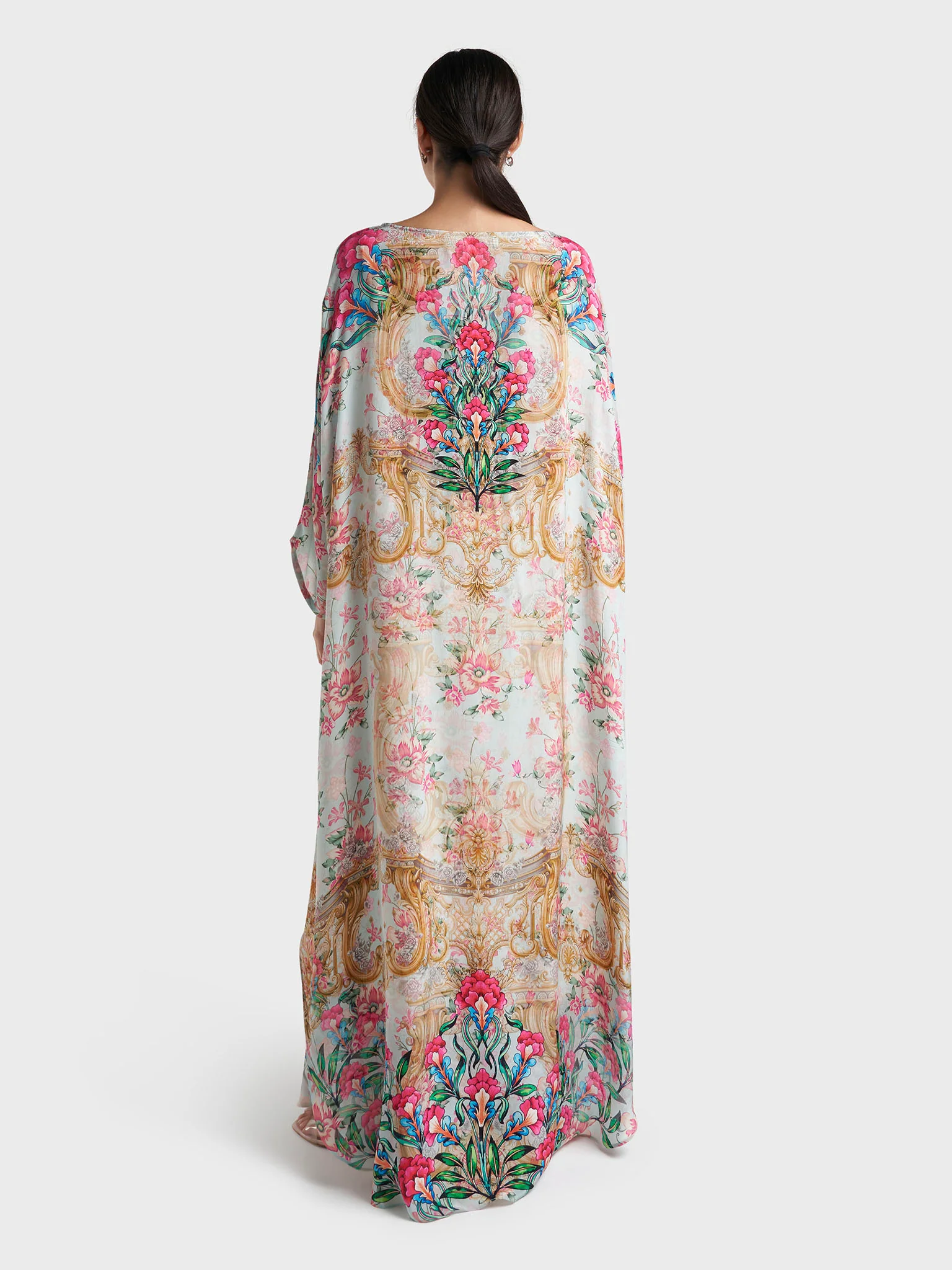 Dusty Mint Colour Floral Printed Viscose Hand Work Poncho (VDT13) - Image 4