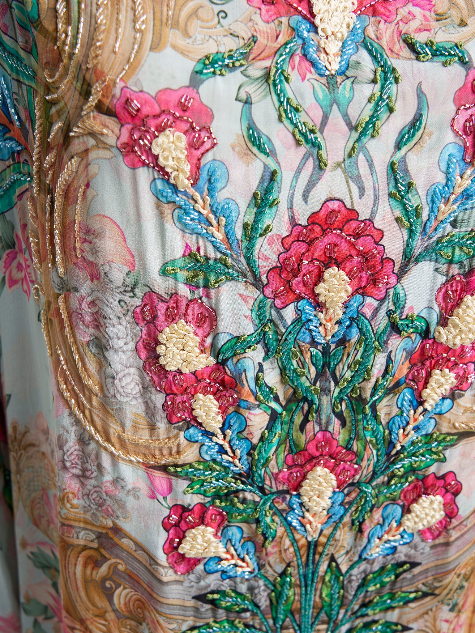 Dusty Mint Colour Floral Printed Viscose Hand Work Poncho (VDT13) - Image 5