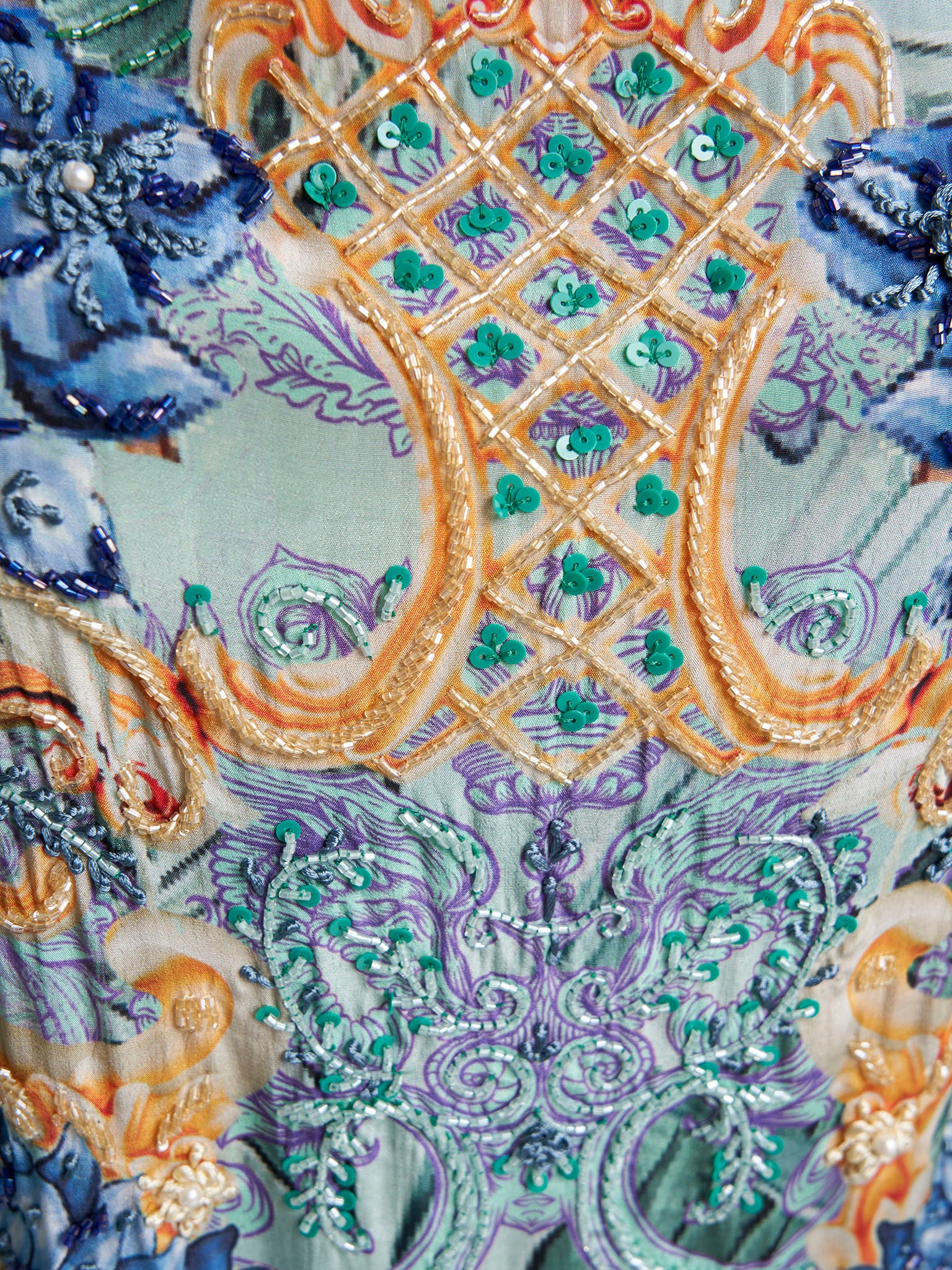 Dusty Green Colour Motif Printed Viscose Hand Work Poncho (VDT14) - Image 10