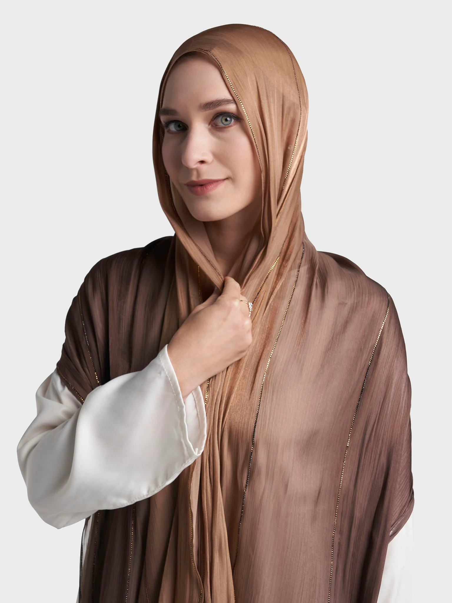 Stone Work Shimmer Chiffon Ombre Solid Hijab (KGR6711A) - Image 10