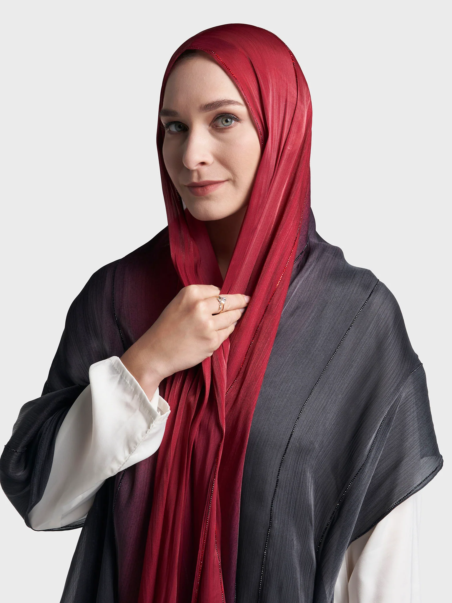 Stone Work Shimmer Chiffon Ombre Solid Hijab (KGR6711A) - Image 11