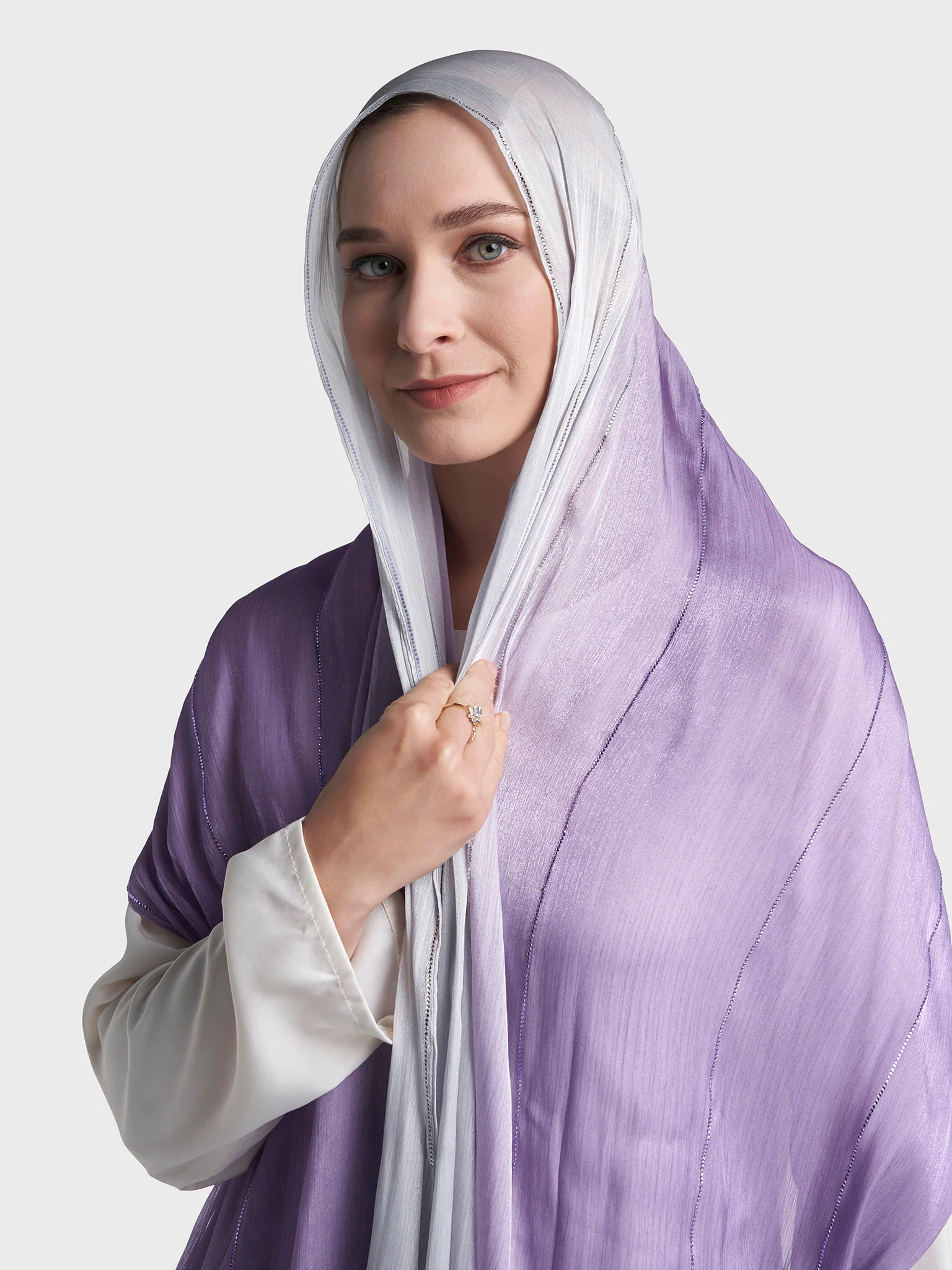 Stone Work Shimmer Chiffon Ombre Solid Hijab (KGR6711A) - Image 12