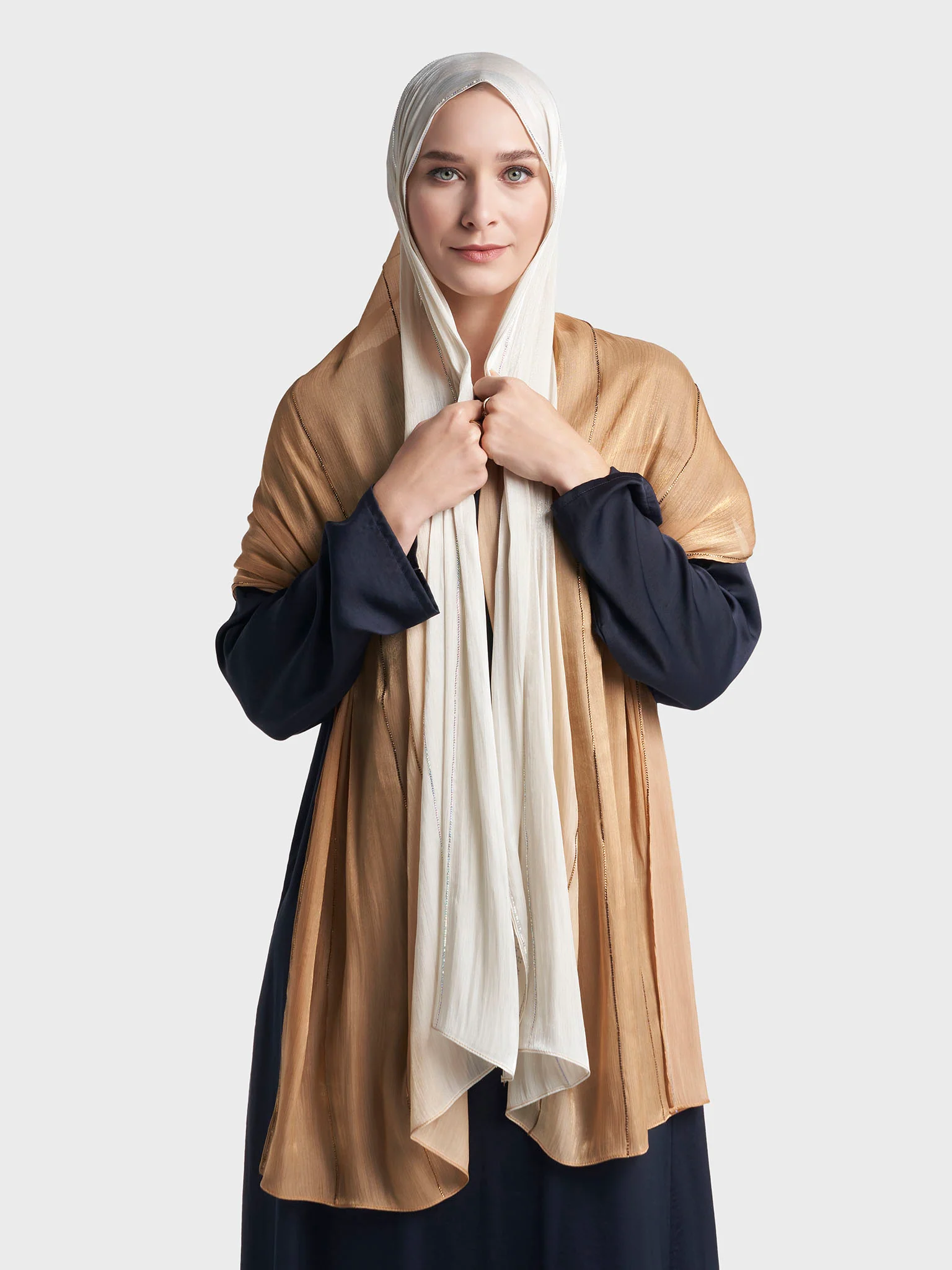 Stone Work Shimmer Chiffon Ombre Solid Hijab (KGR6711A) - Image 13