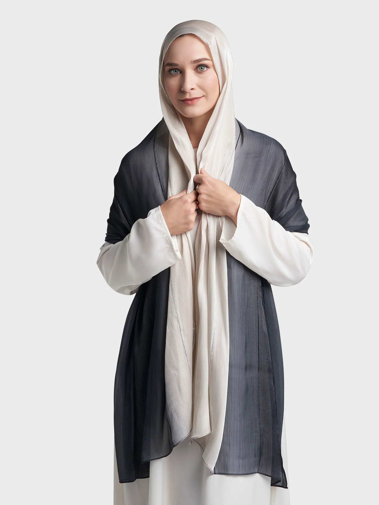 Stone Work Shimmer Chiffon Ombre Solid Hijab (KGR6711A) - Image 15