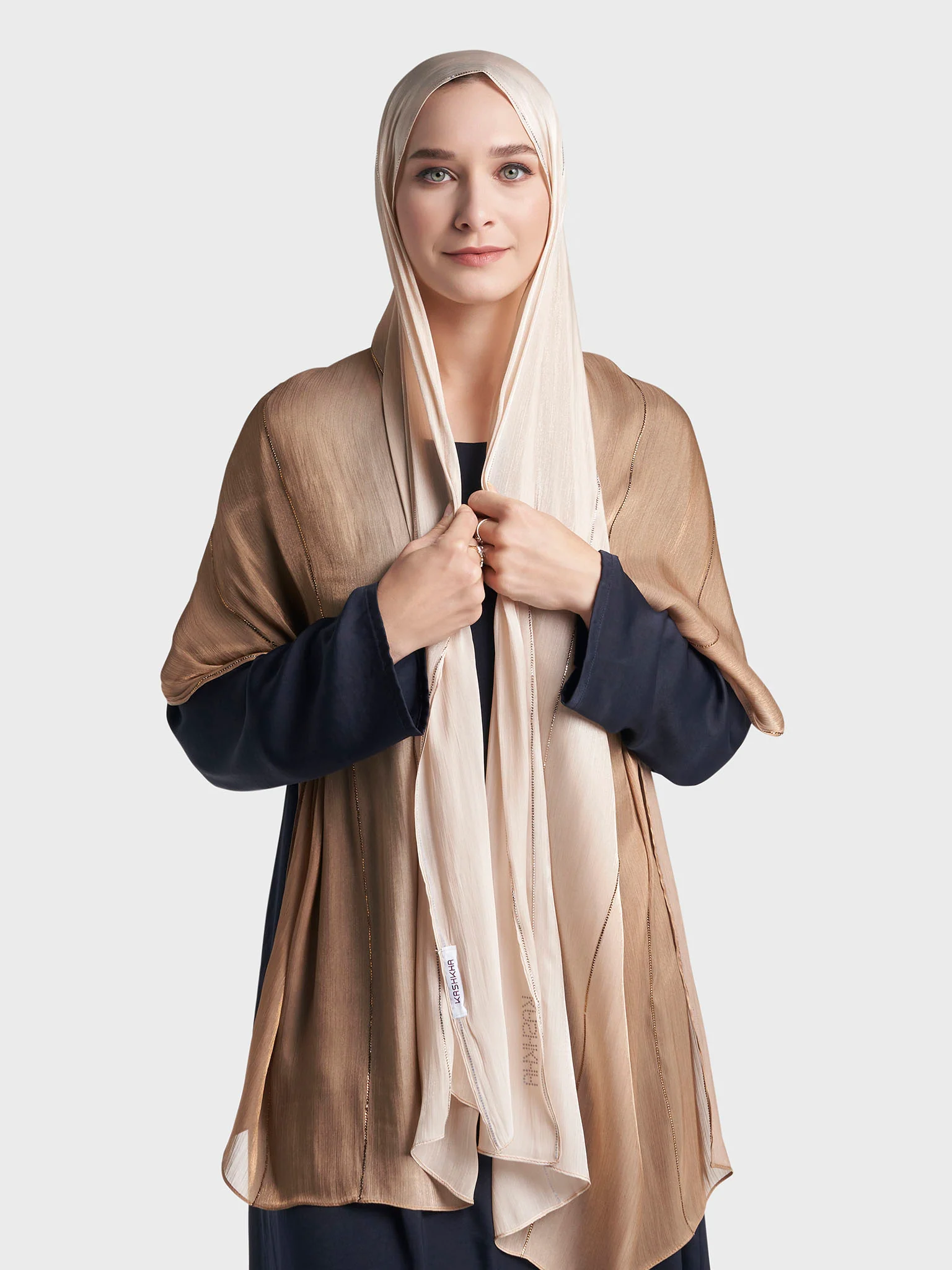 Stone Work Shimmer Chiffon Ombre Solid Hijab (KGR6711A) - Image 17