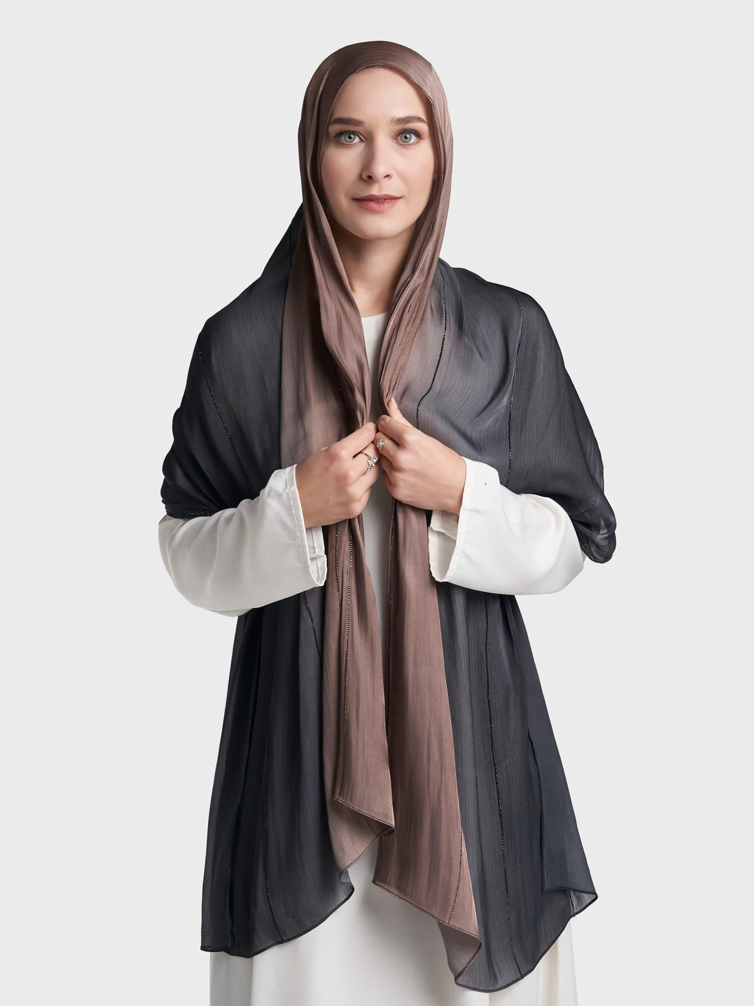 Stone Work Shimmer Chiffon Ombre Solid Hijab (KGR6711A) - Image 19