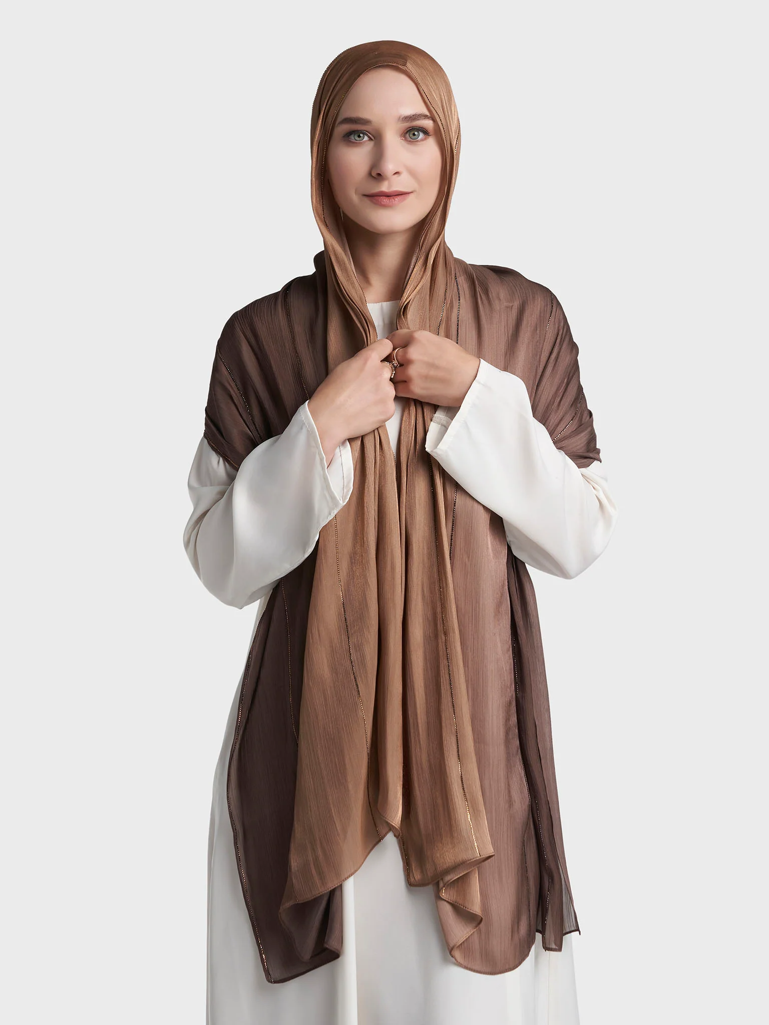 Stone Work Shimmer Chiffon Ombre Solid Hijab (KGR6711A) - Image 21