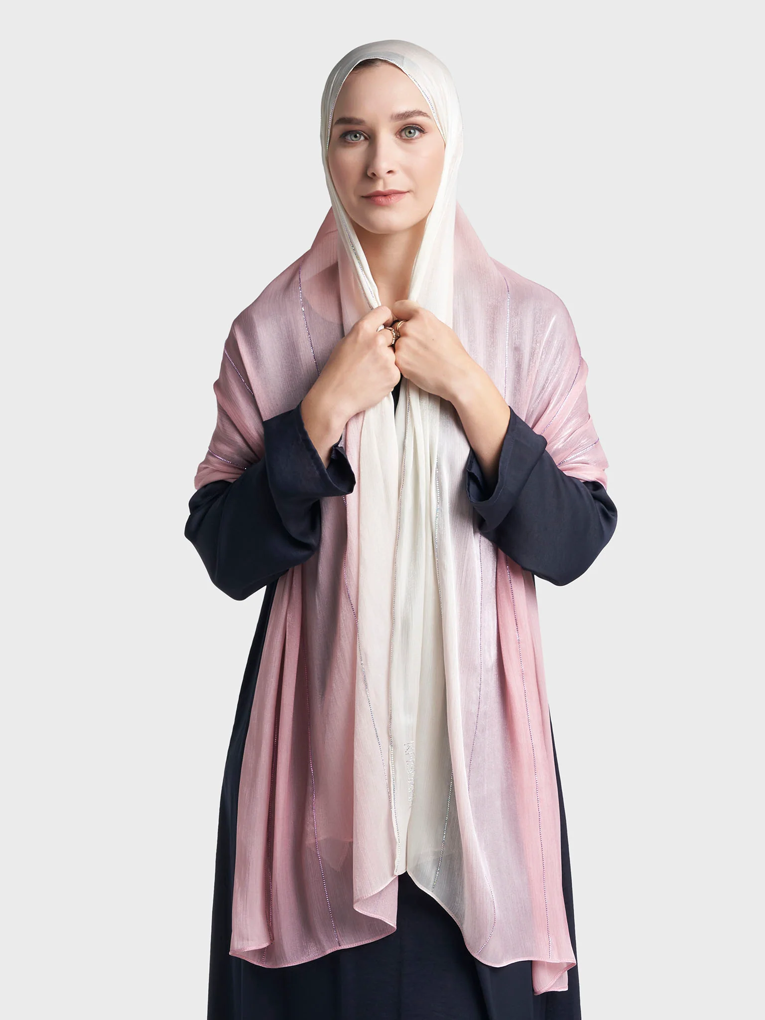 Stone Work Shimmer Chiffon Ombre Solid Hijab (KGR6711A) - Image 23