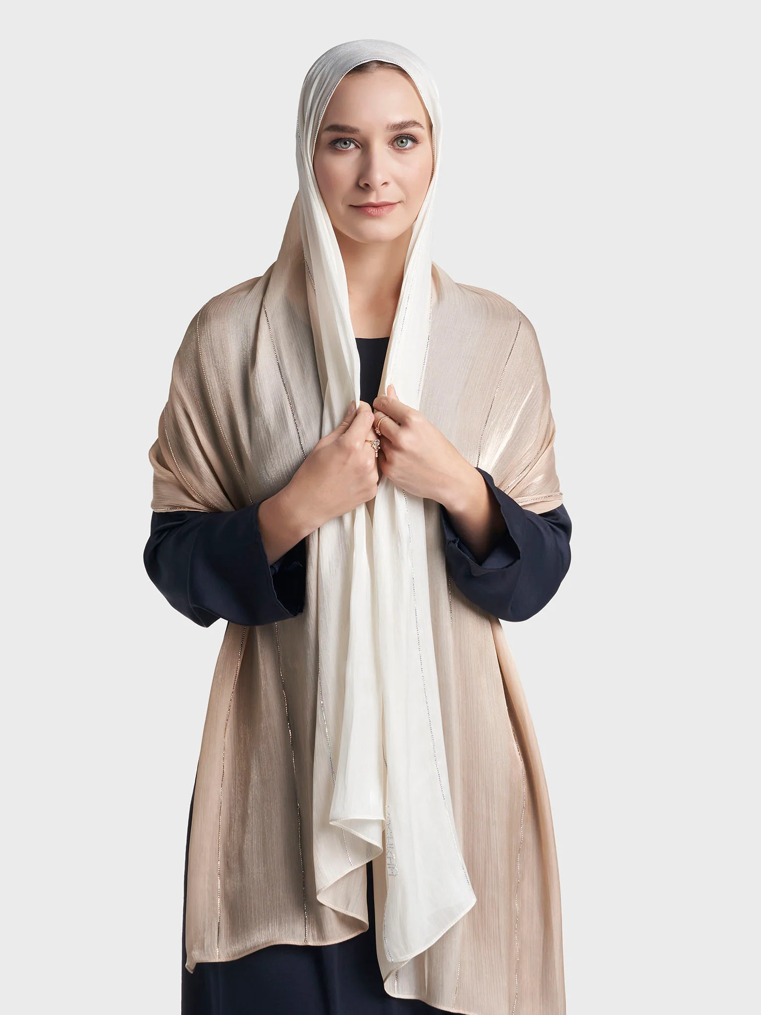 Stone Work Shimmer Chiffon Ombre Solid Hijab (KGR6711A) - Image 25