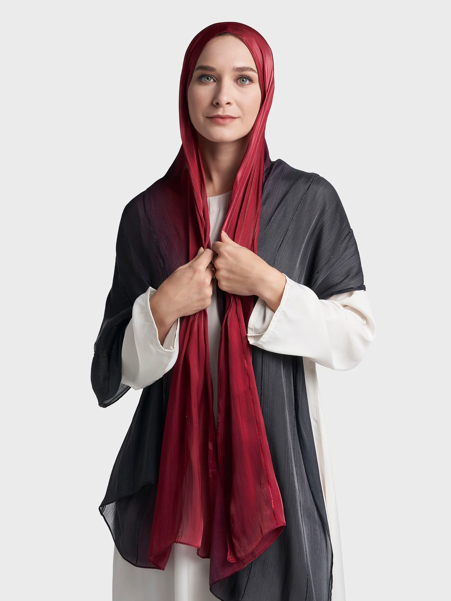 Stone Work Shimmer Chiffon Ombre Solid Hijab (KGR6711A) - Image 29