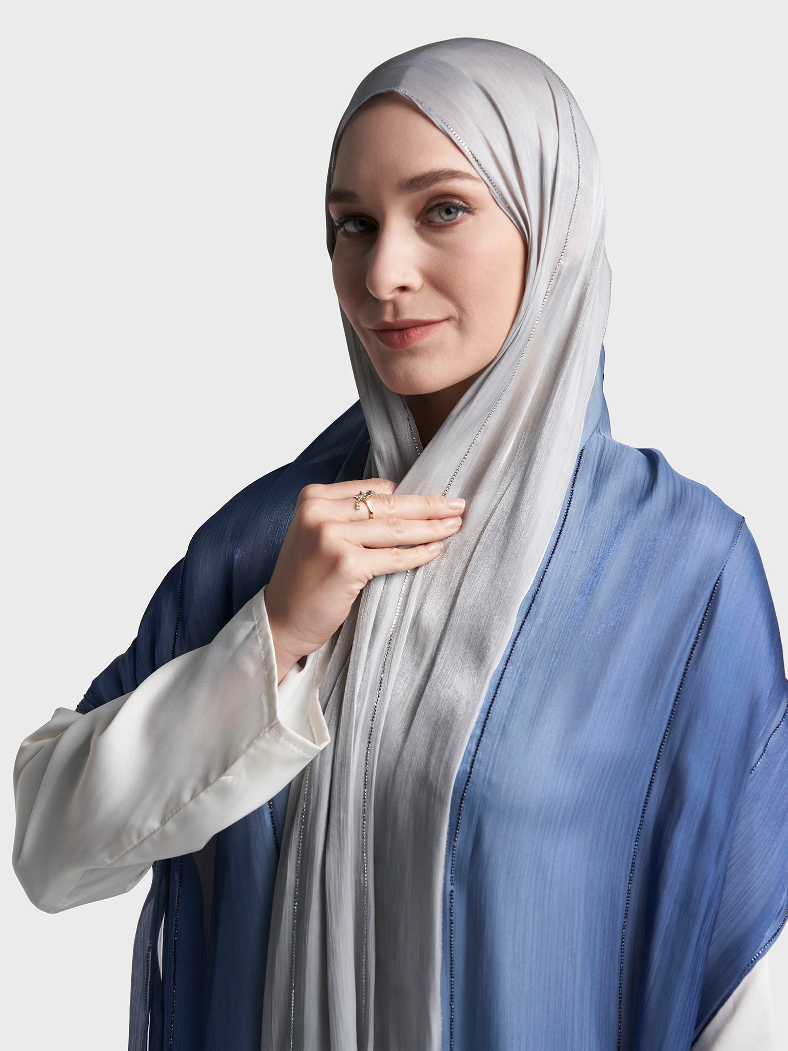 Stone Work Shimmer Chiffon Ombre Solid Hijab (KGR6711A) - Image 3