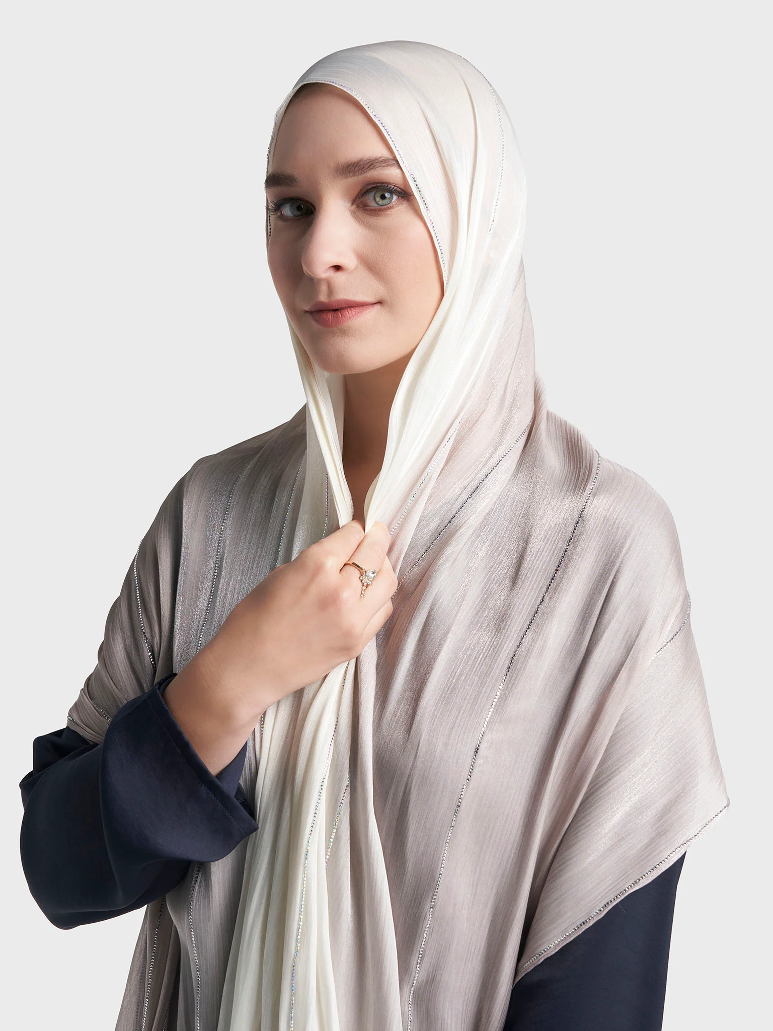 Stone Work Shimmer Chiffon Ombre Solid Hijab (KGR6711A) - Image 37