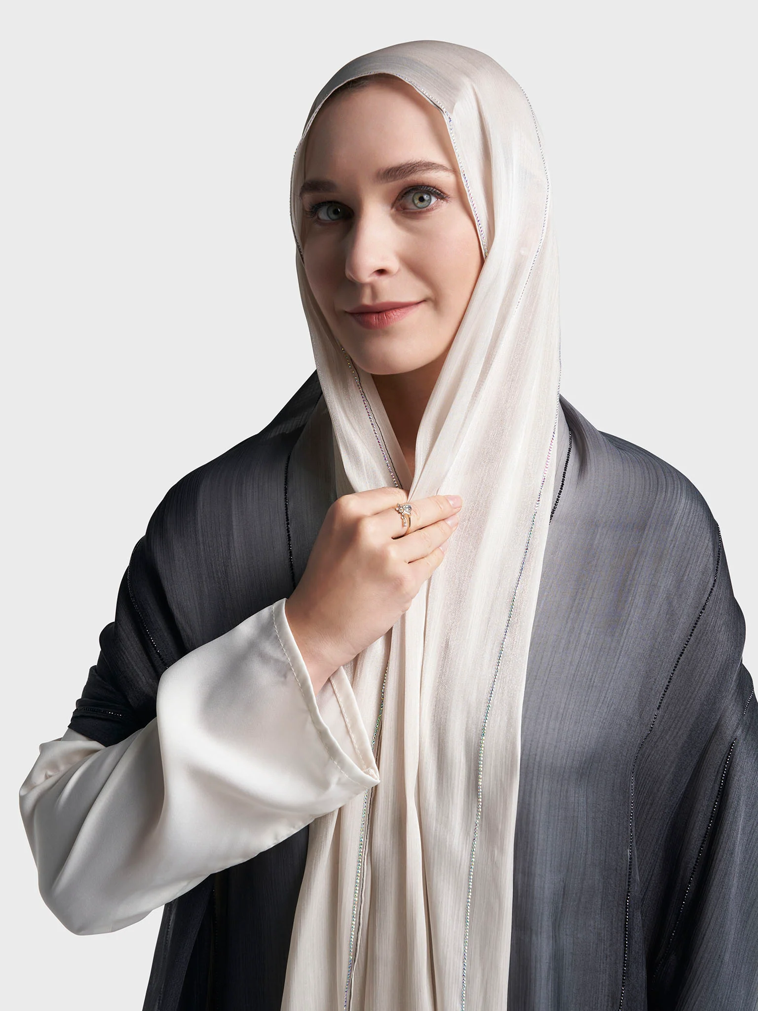 Stone Work Shimmer Chiffon Ombre Solid Hijab (KGR6711A) - Image 4