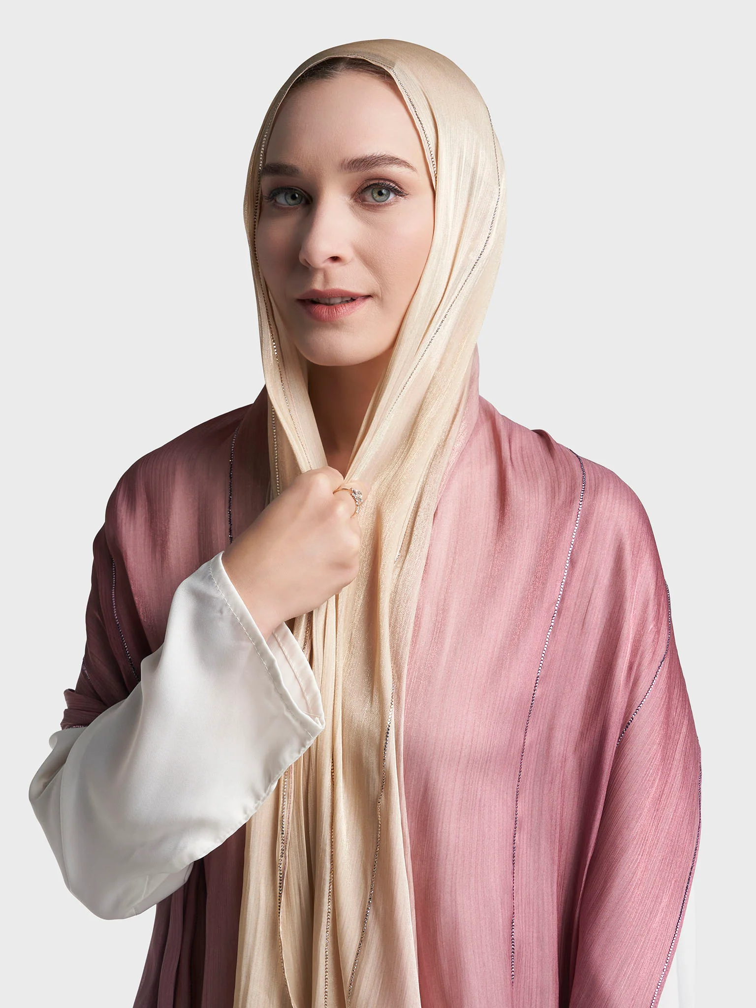 Stone Work Shimmer Chiffon Ombre Solid Hijab (KGR6711A) - Image 40