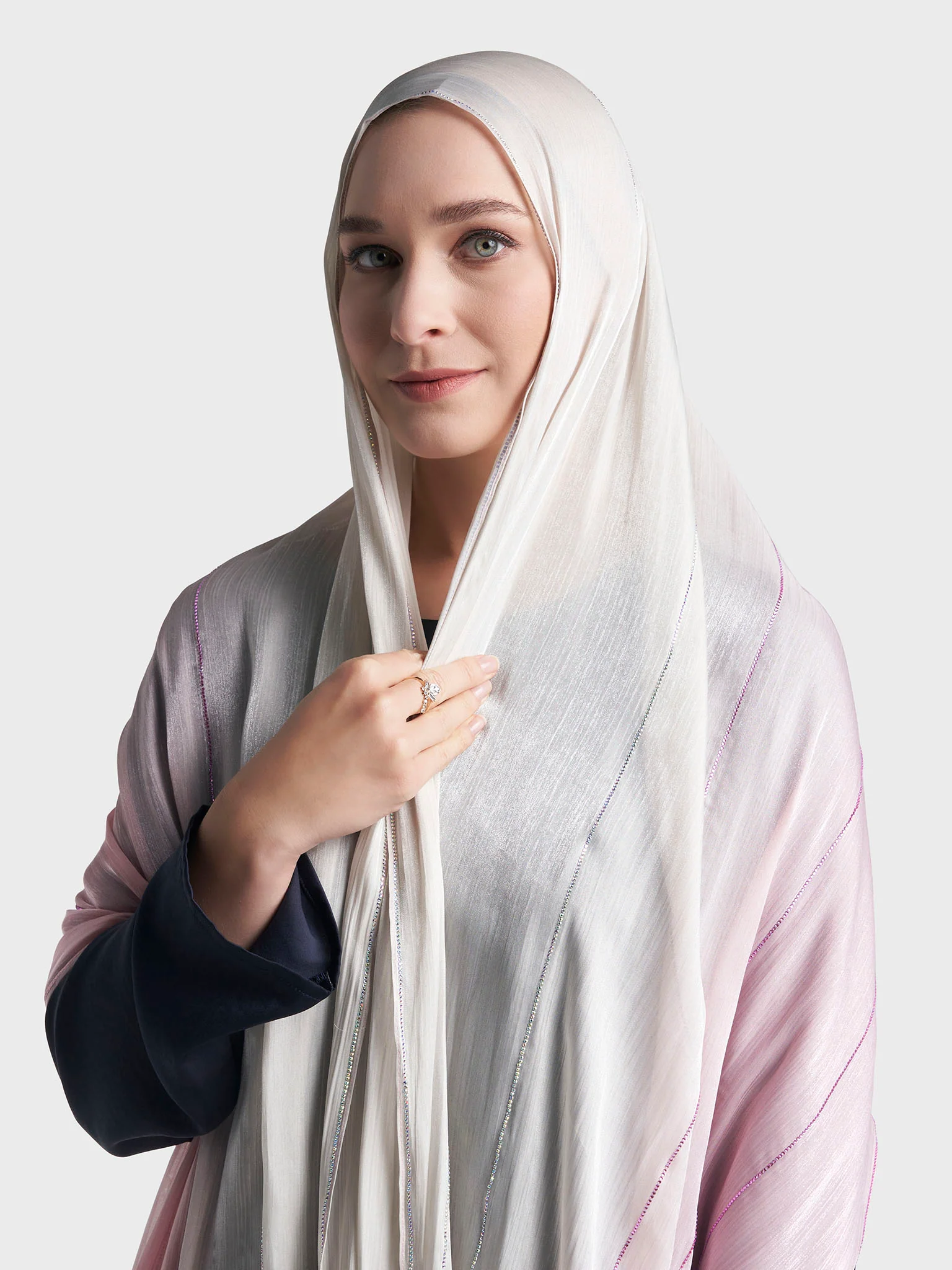 Stone Work Shimmer Chiffon Ombre Solid Hijab (KGR6711A) - Image 41