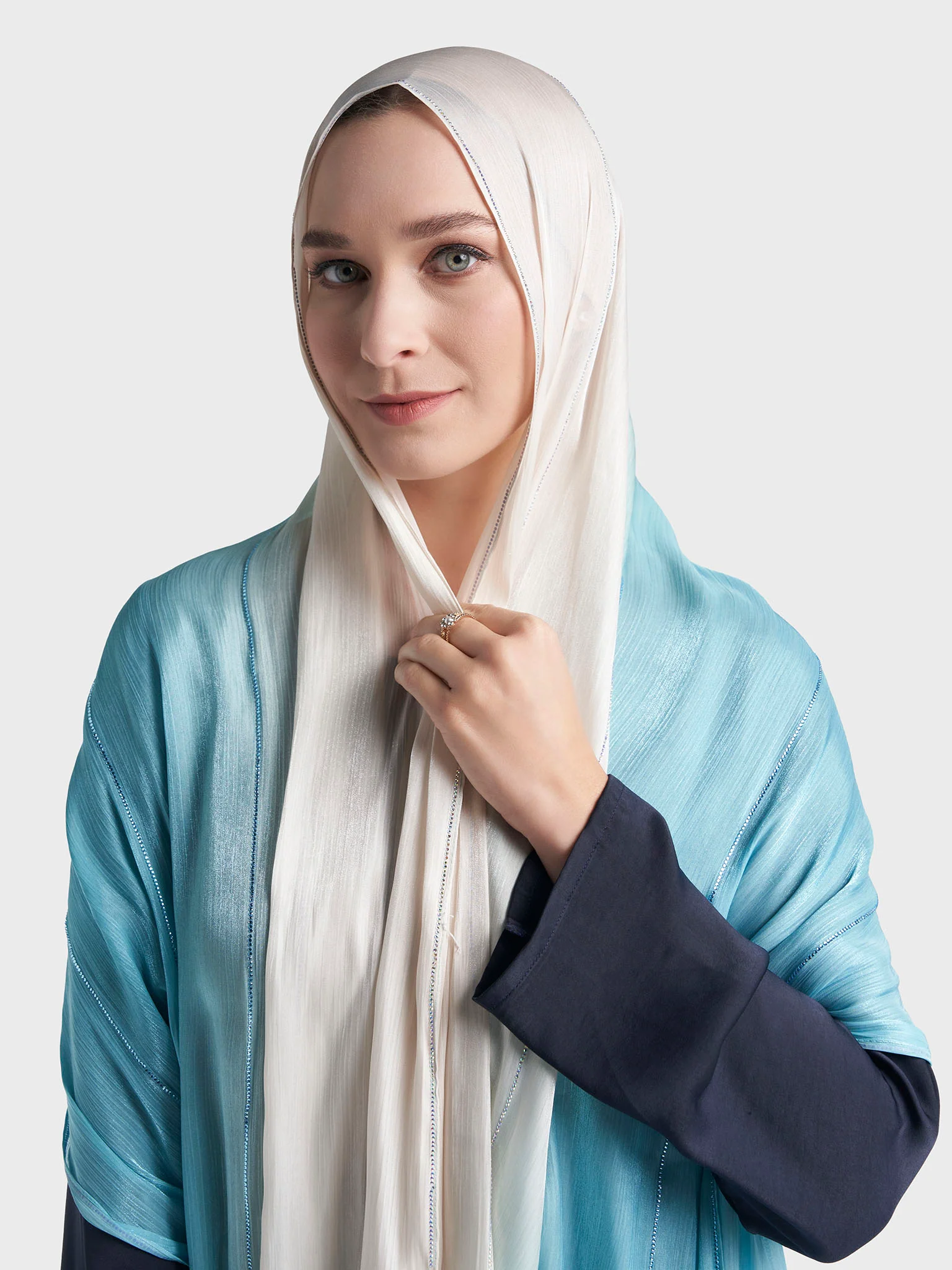 Stone Work Shimmer Chiffon Ombre Solid Hijab (KGR6711A) - Image 42