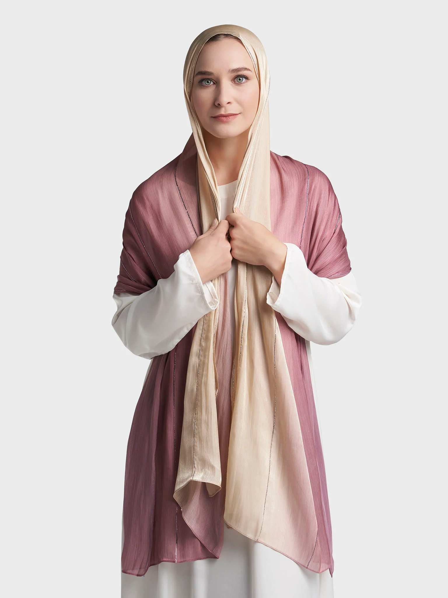 Stone Work Shimmer Chiffon Ombre Solid Hijab (KGR6711A) - Image 49
