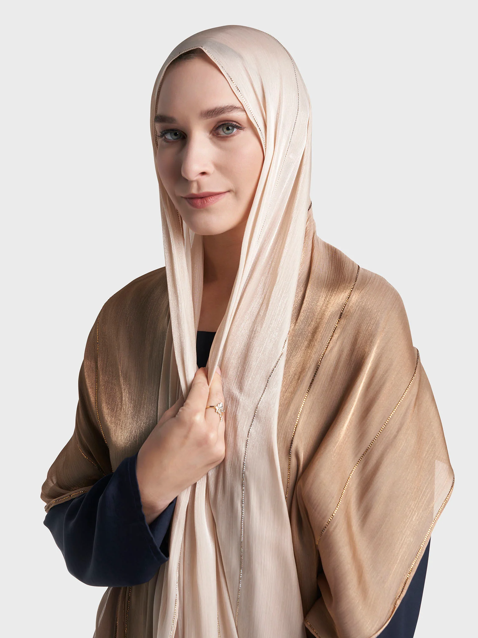 Stone Work Shimmer Chiffon Ombre Solid Hijab (KGR6711A) - Image 5
