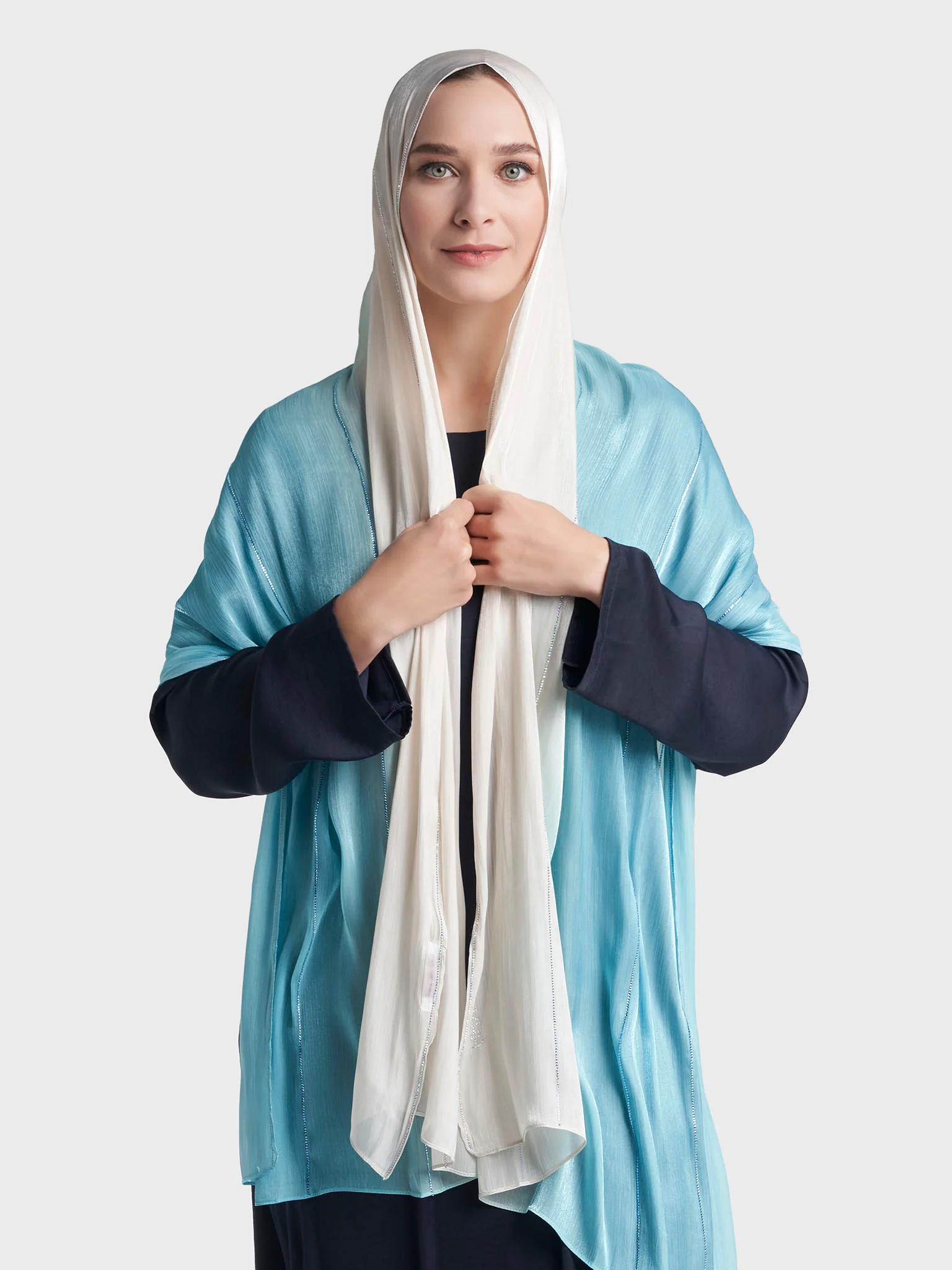 Stone Work Shimmer Chiffon Ombre Solid Hijab (KGR6711A) - Image 53