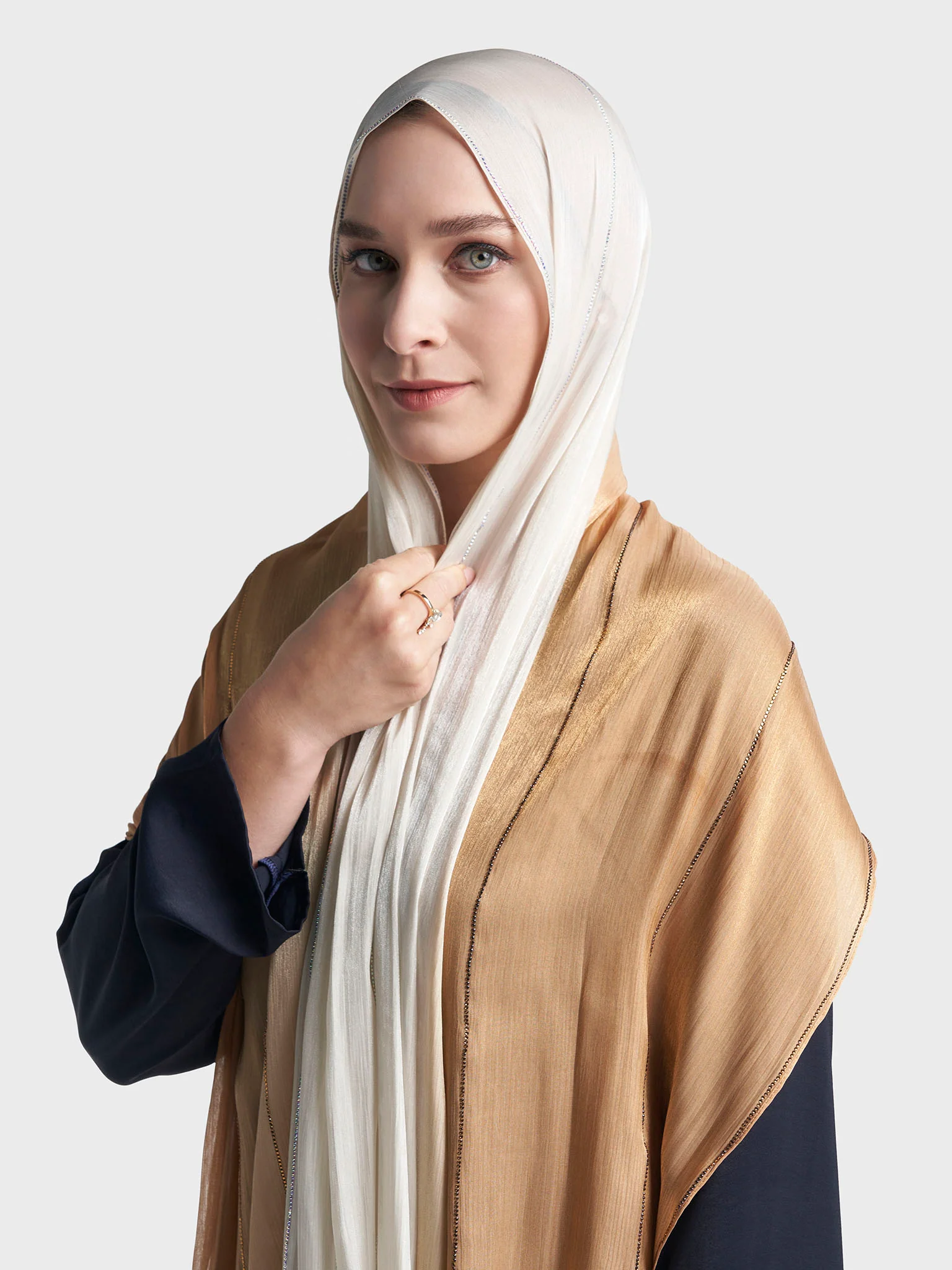 Stone Work Shimmer Chiffon Ombre Solid Hijab (KGR6711A) - Image 6