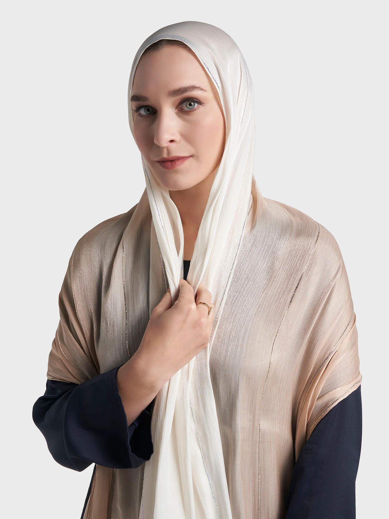 Stone Work Shimmer Chiffon Ombre Solid Hijab (KGR6711A) - Image 7