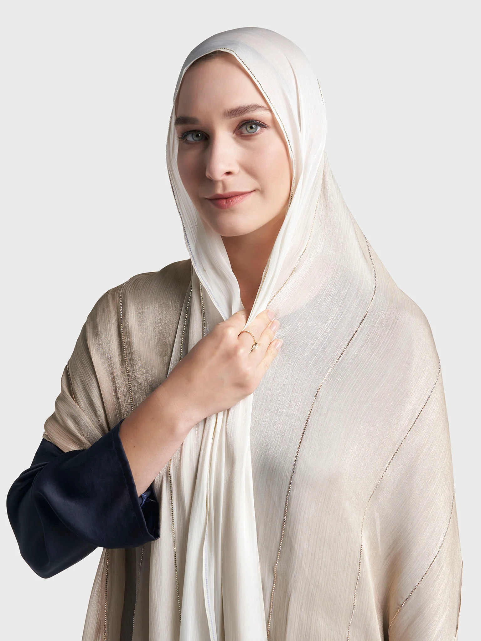 Stone Work Shimmer Chiffon Ombre Solid Hijab (KGR6711A) - Image 8