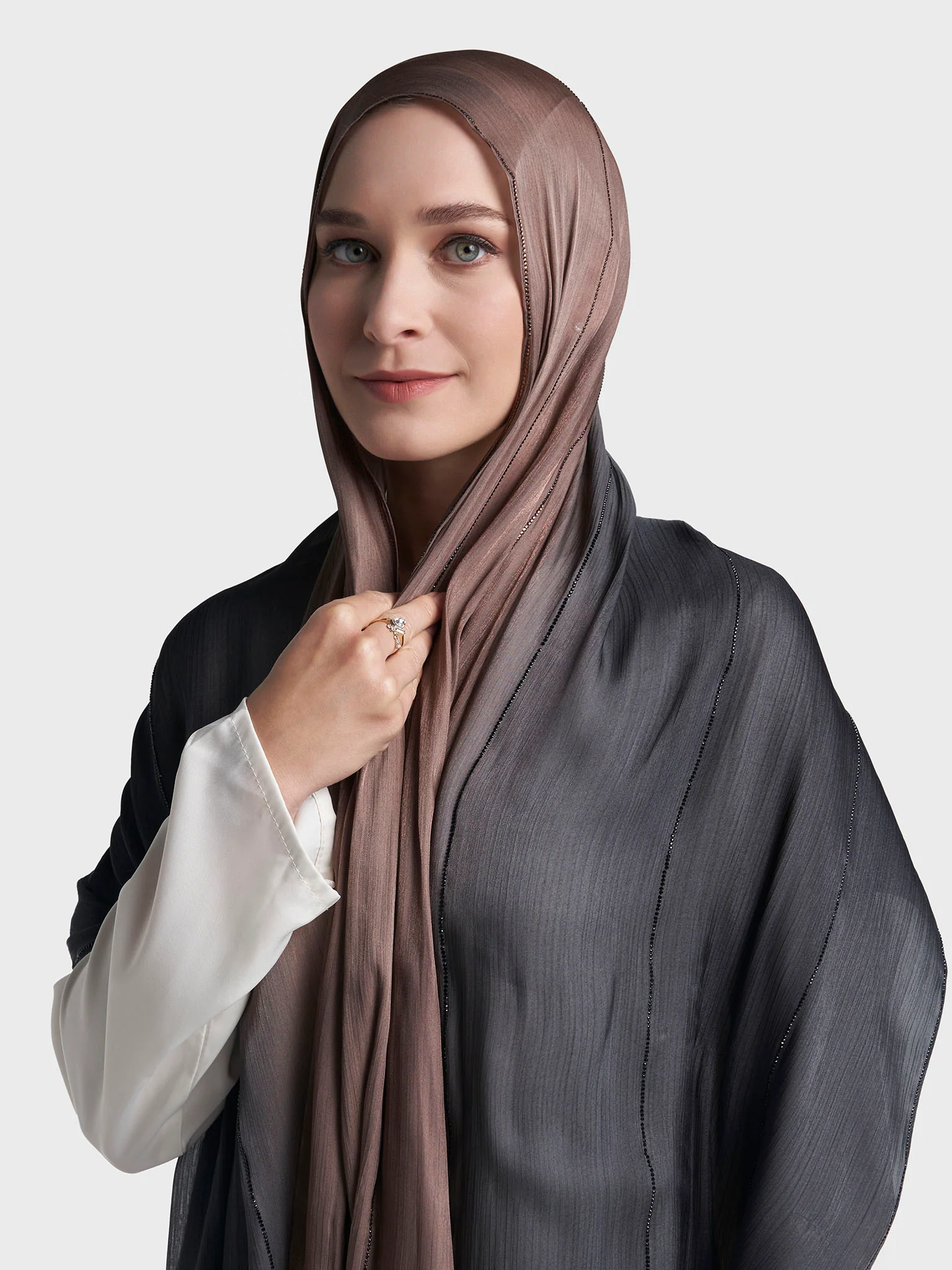 Stone Work Shimmer Chiffon Ombre Solid Hijab (KGR6711A) - Image 9