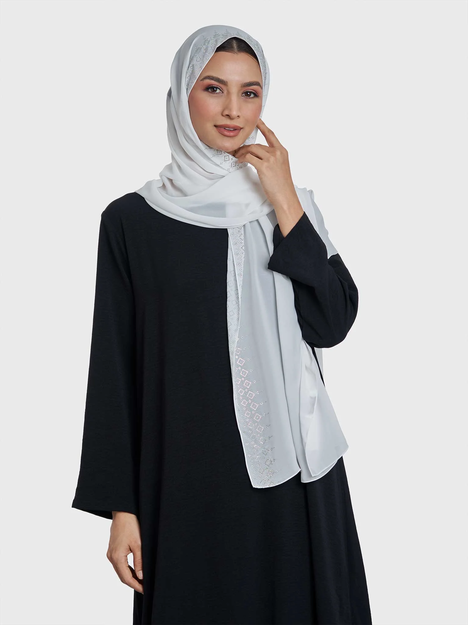 Chiffon Hijab With Geometric Stone Work Border (KP18069L) - Image 10