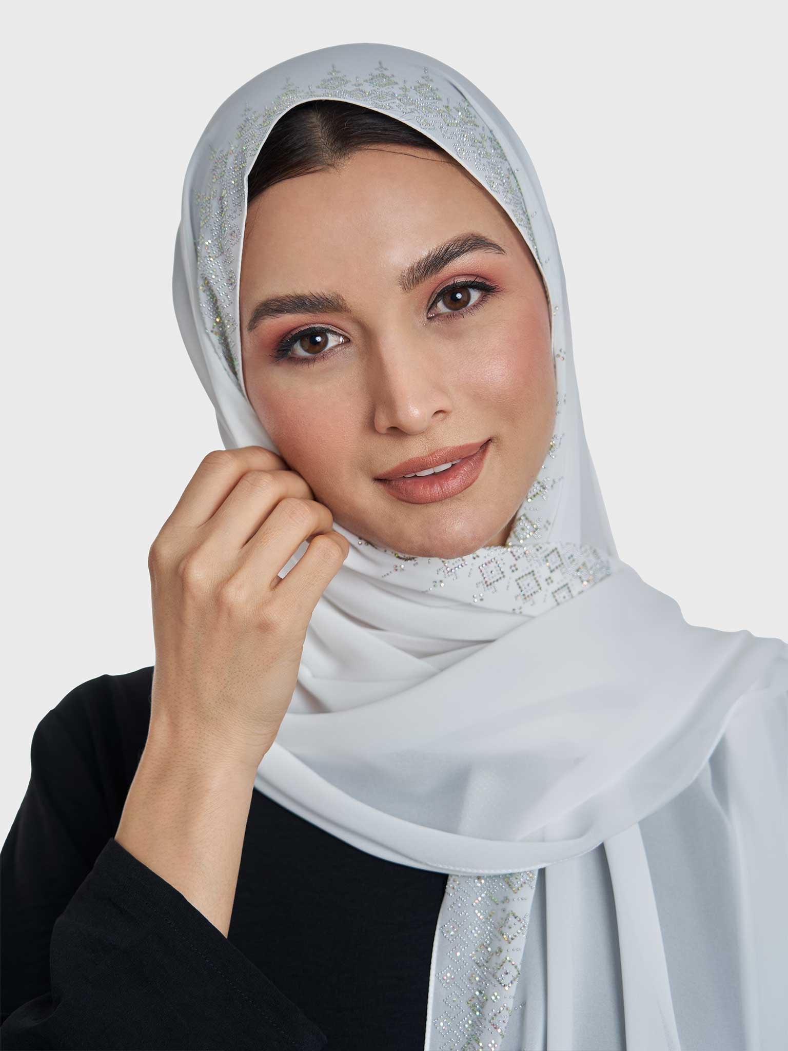 Chiffon Hijab With Geometric Stone Work Border (KP18069L) - Image 11