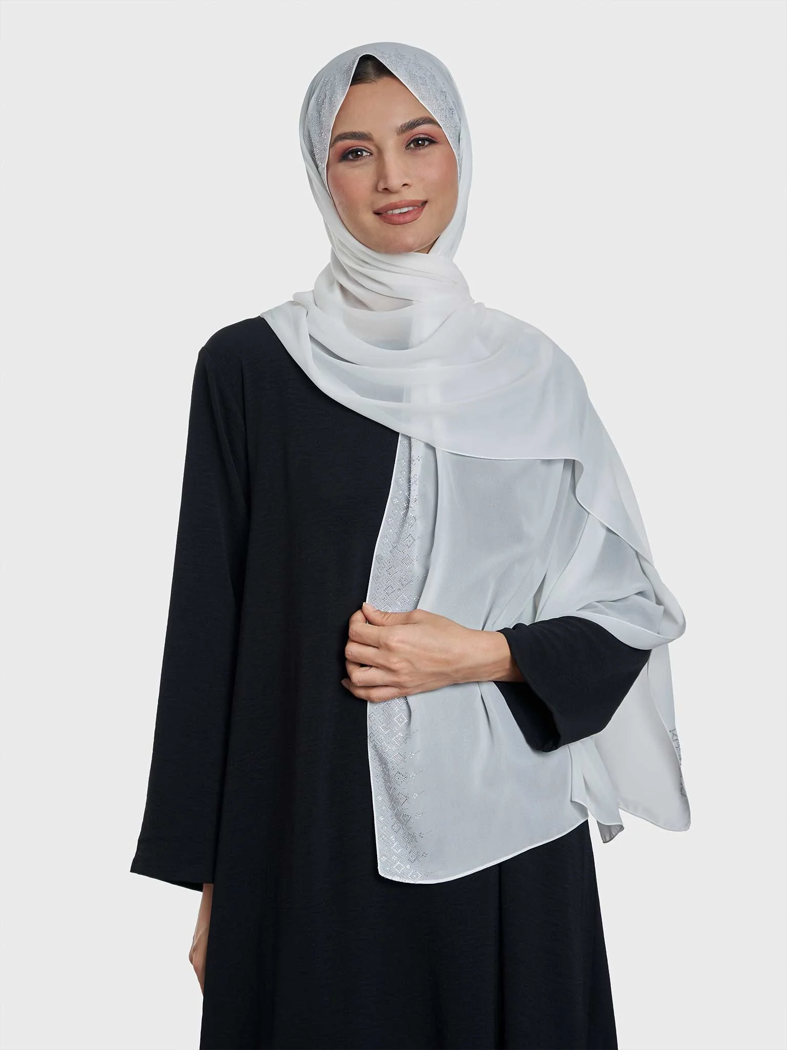 Chiffon Hijab With Geometric Stone Work Border (KP18069L) - Image 14