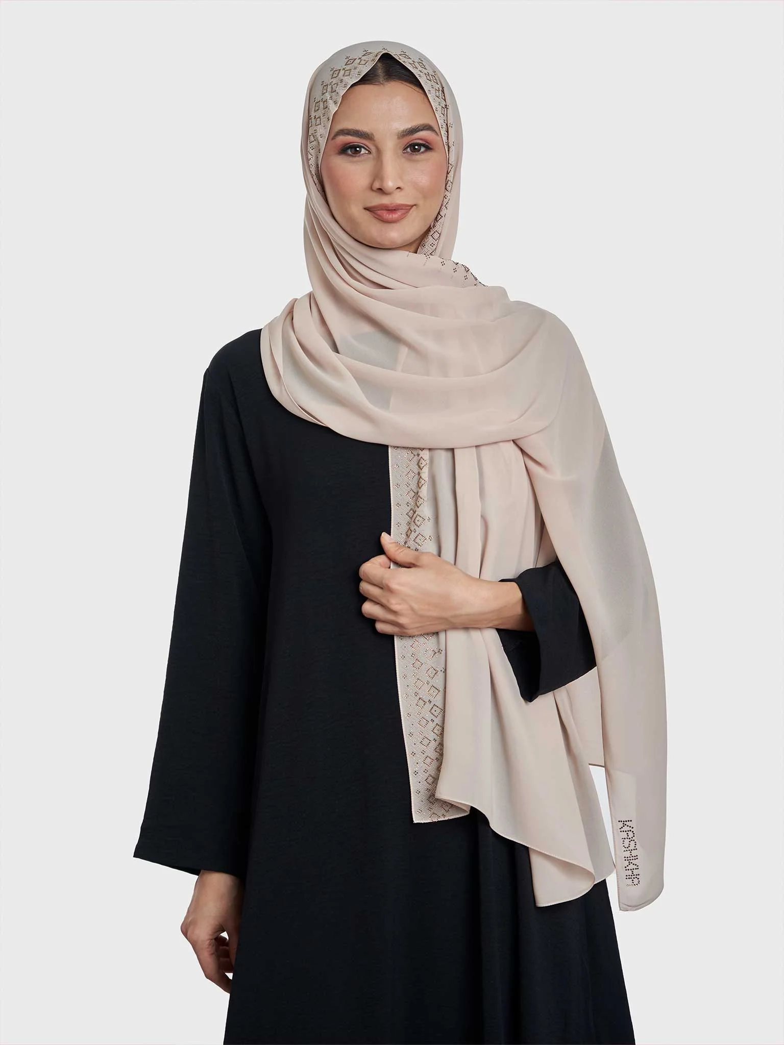 Chiffon Hijab With Geometric Stone Work Border (KP18069L) - Image 15