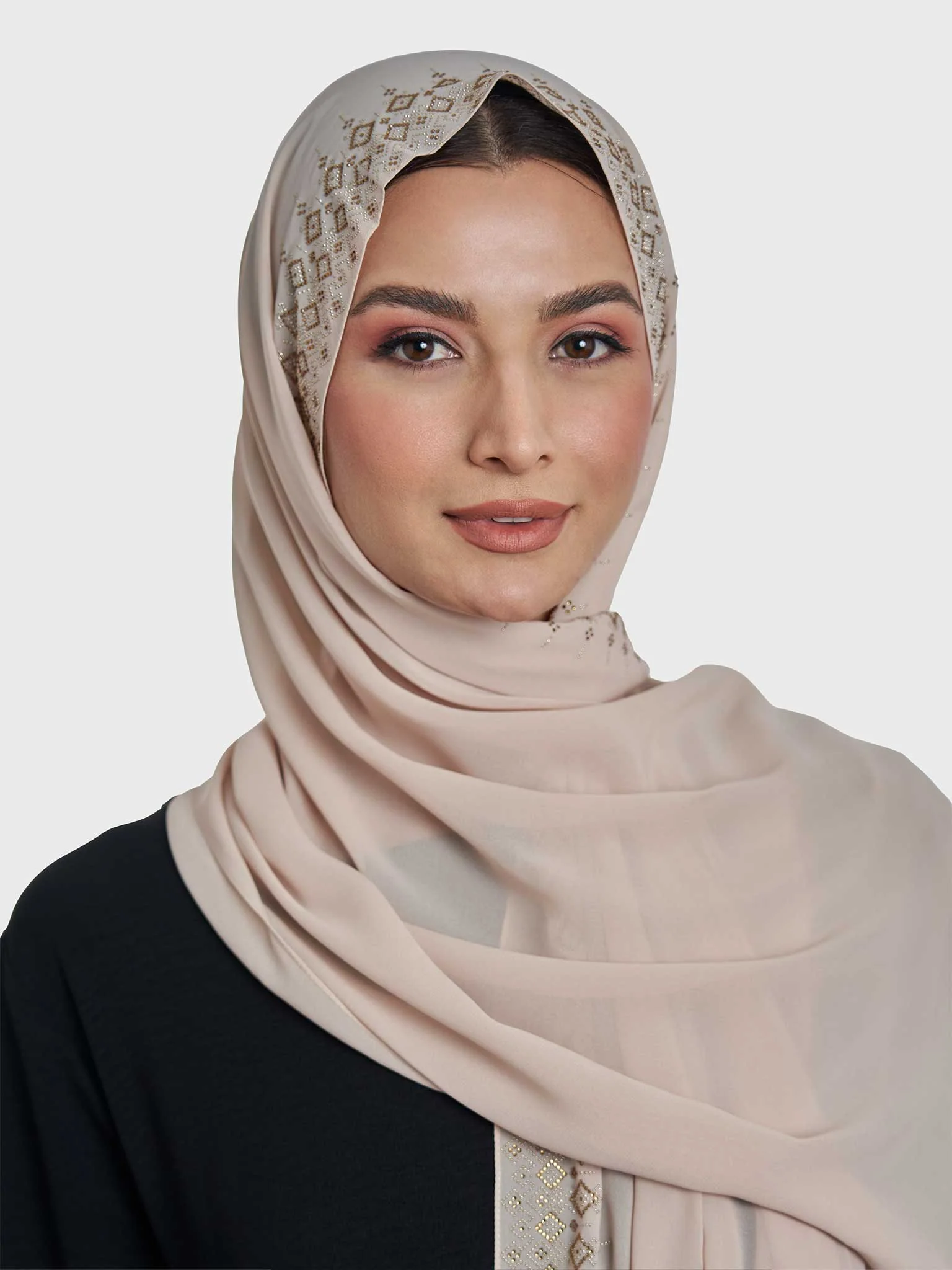 Chiffon Hijab With Geometric Stone Work Border (KP18069L) - Image 16