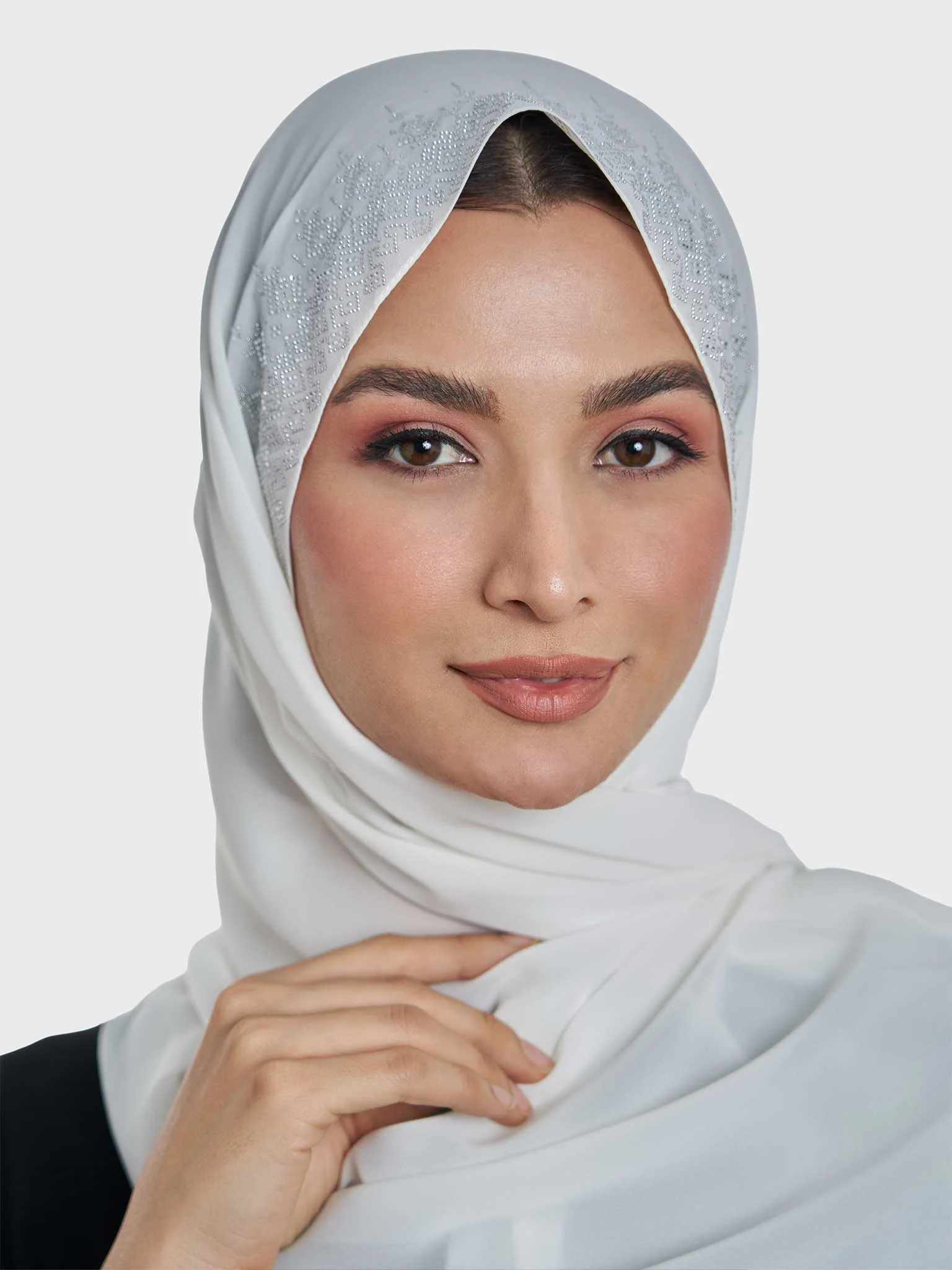 Chiffon Hijab With Geometric Stone Work Border (KP18069L) - Image 18