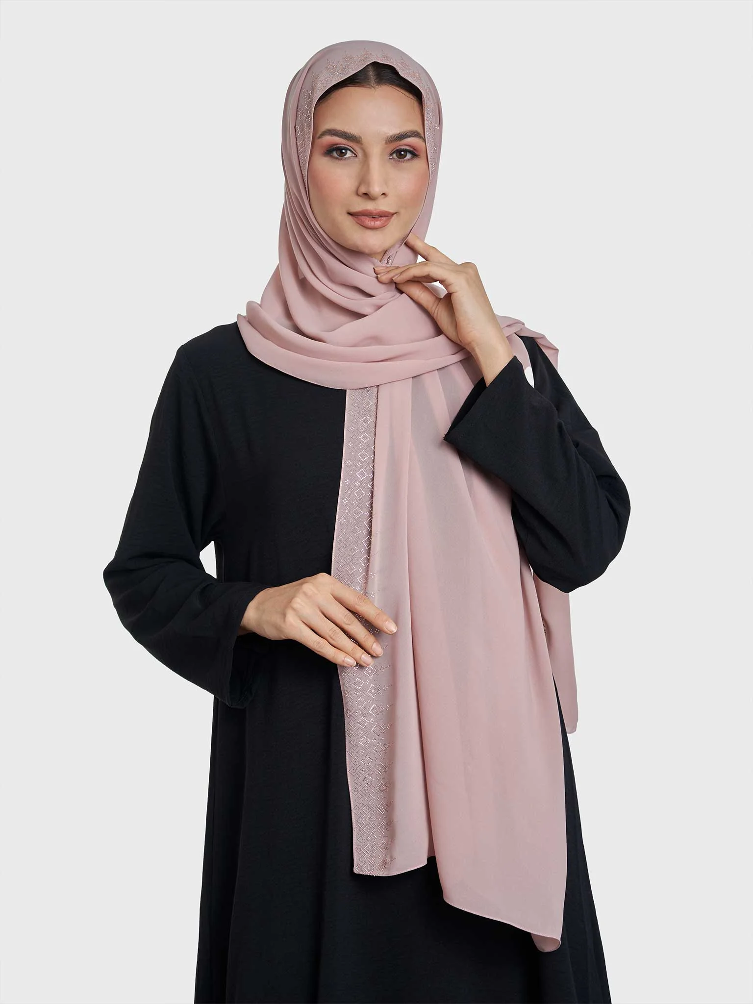 Chiffon Hijab With Geometric Stone Work Border (KP18069L) - Image 20