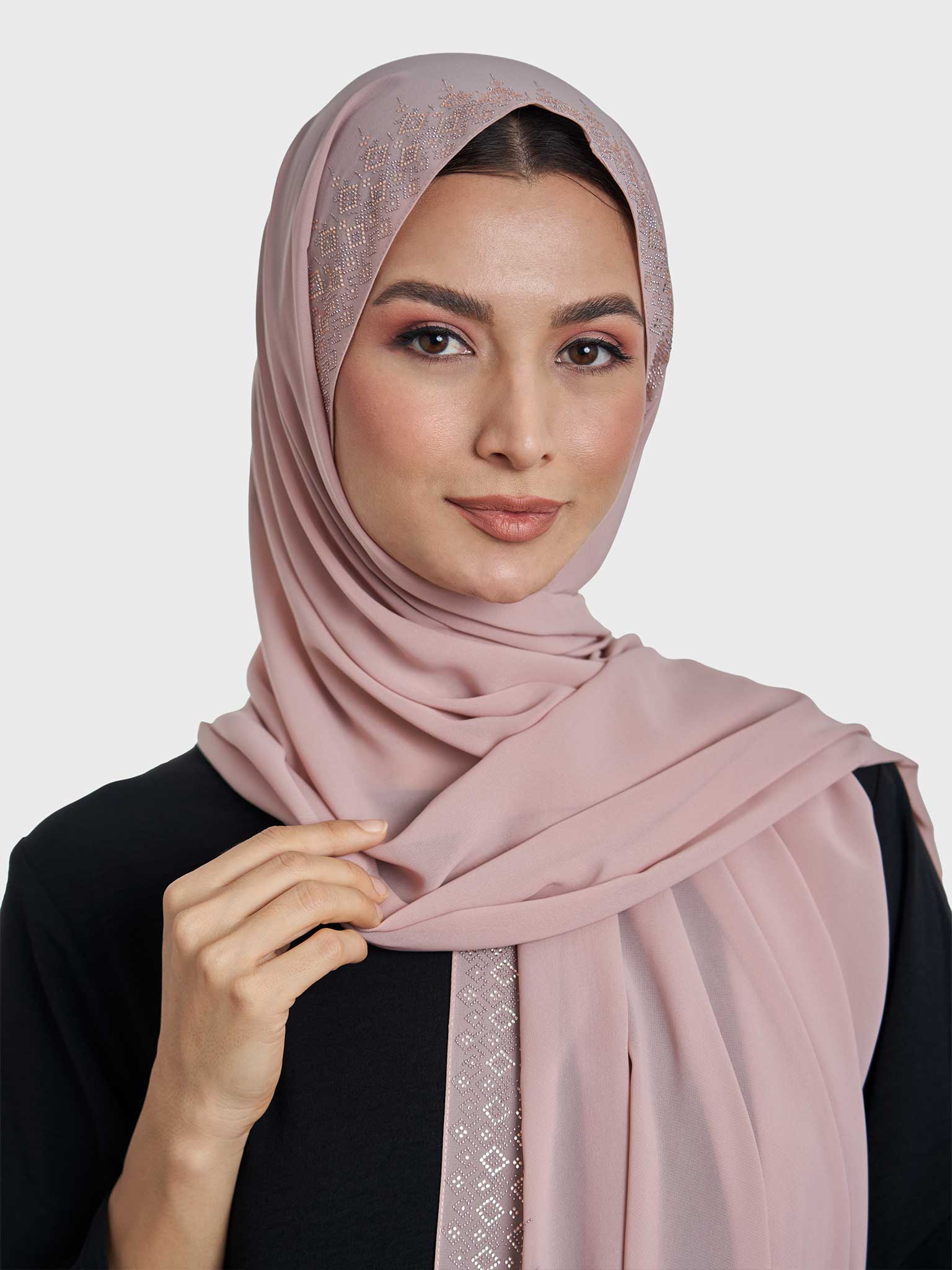 Chiffon Hijab With Geometric Stone Work Border (KP18069L) - Image 21