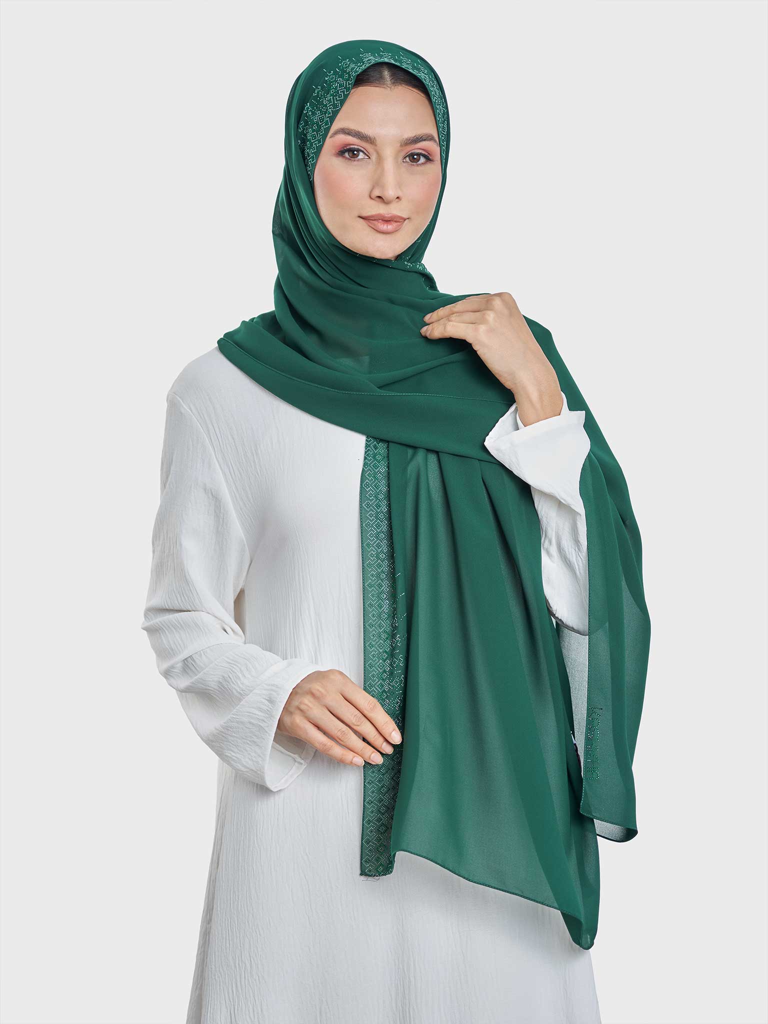 Chiffon Hijab With Geometric Stone Work Border (KP18069L) - Image 23
