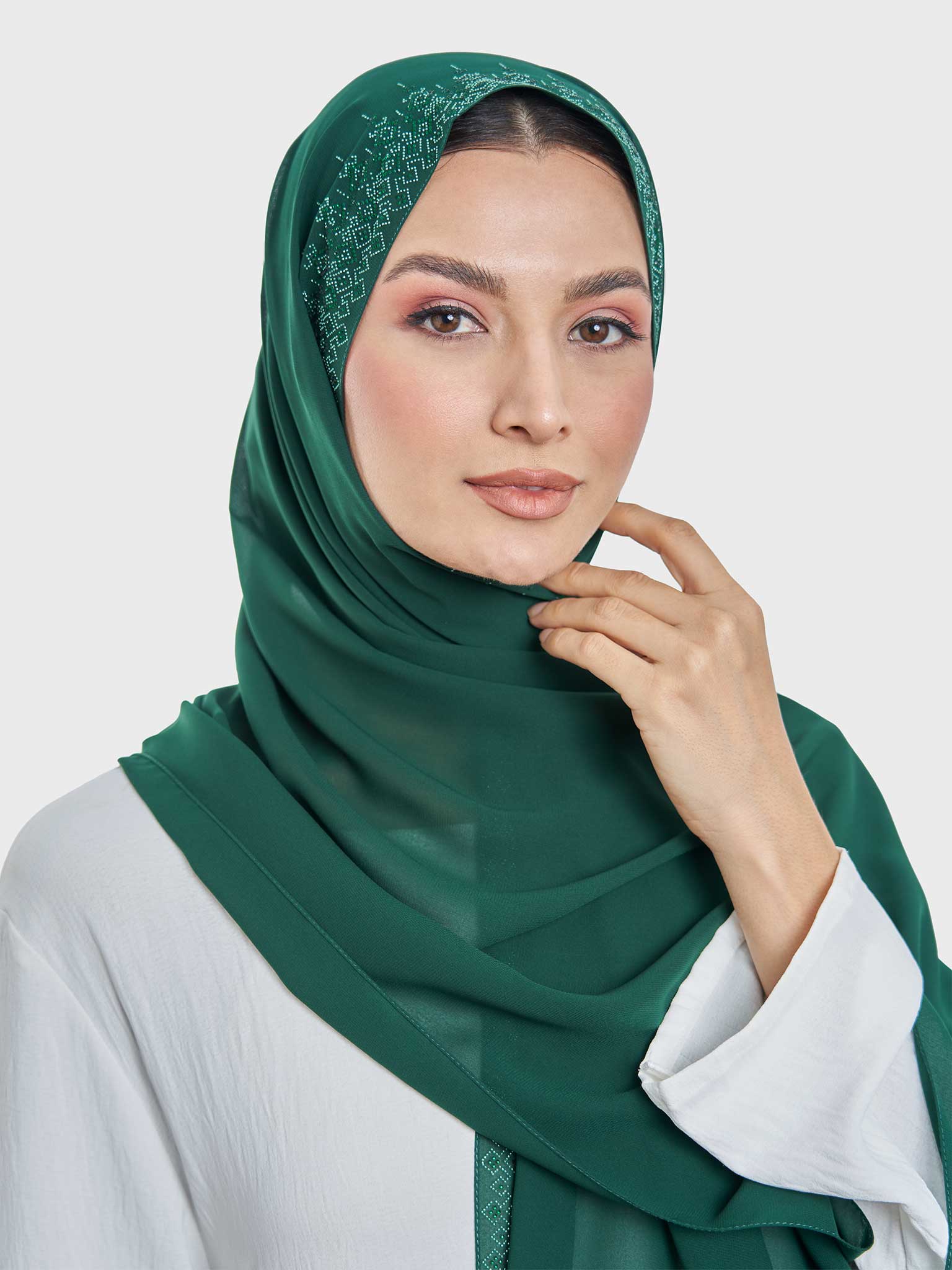Chiffon Hijab With Geometric Stone Work Border (KP18069L) - Image 24